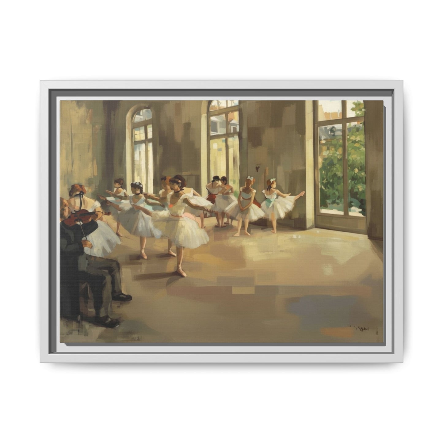 Framed Matte Canvas Print — Ballet Class Scene (Impressionist Dancers)