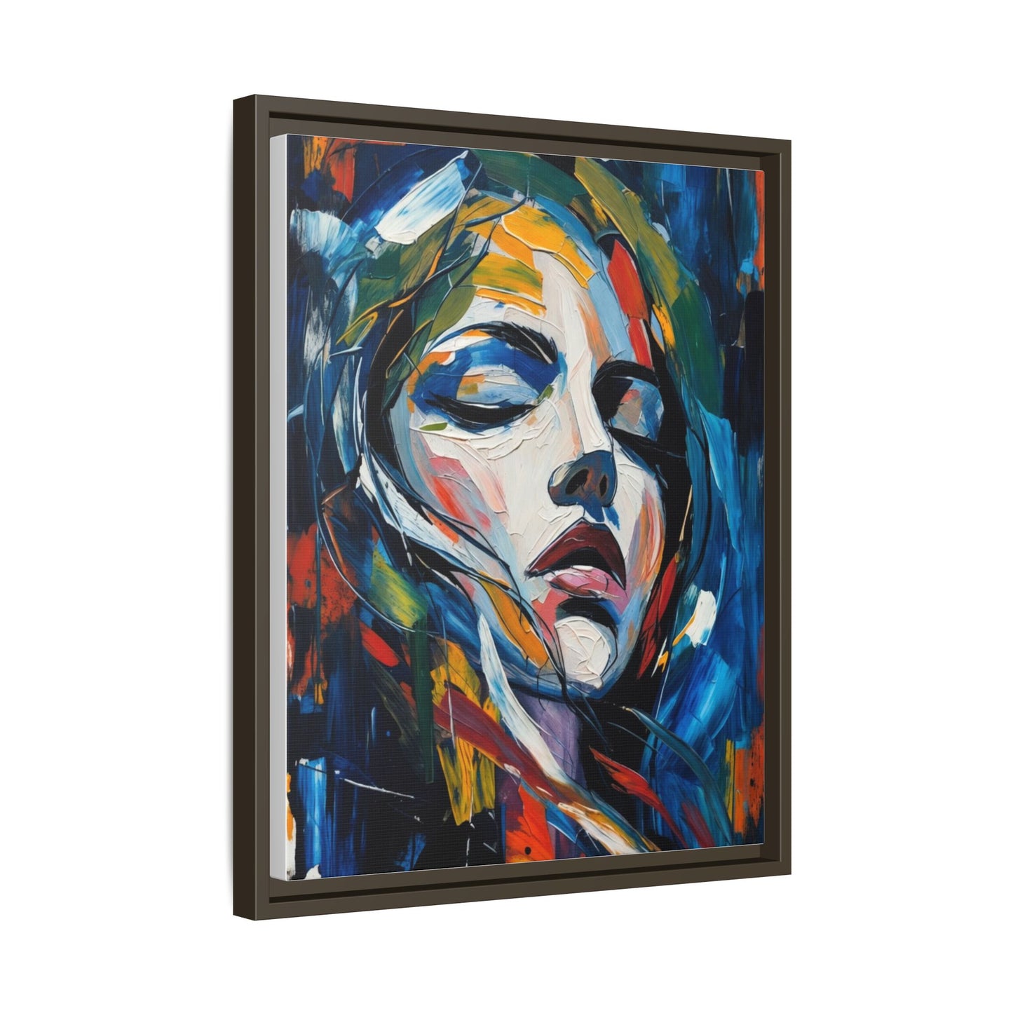 Abstract Colorful Woman Portrait — Framed Matte Canvas Wall Art