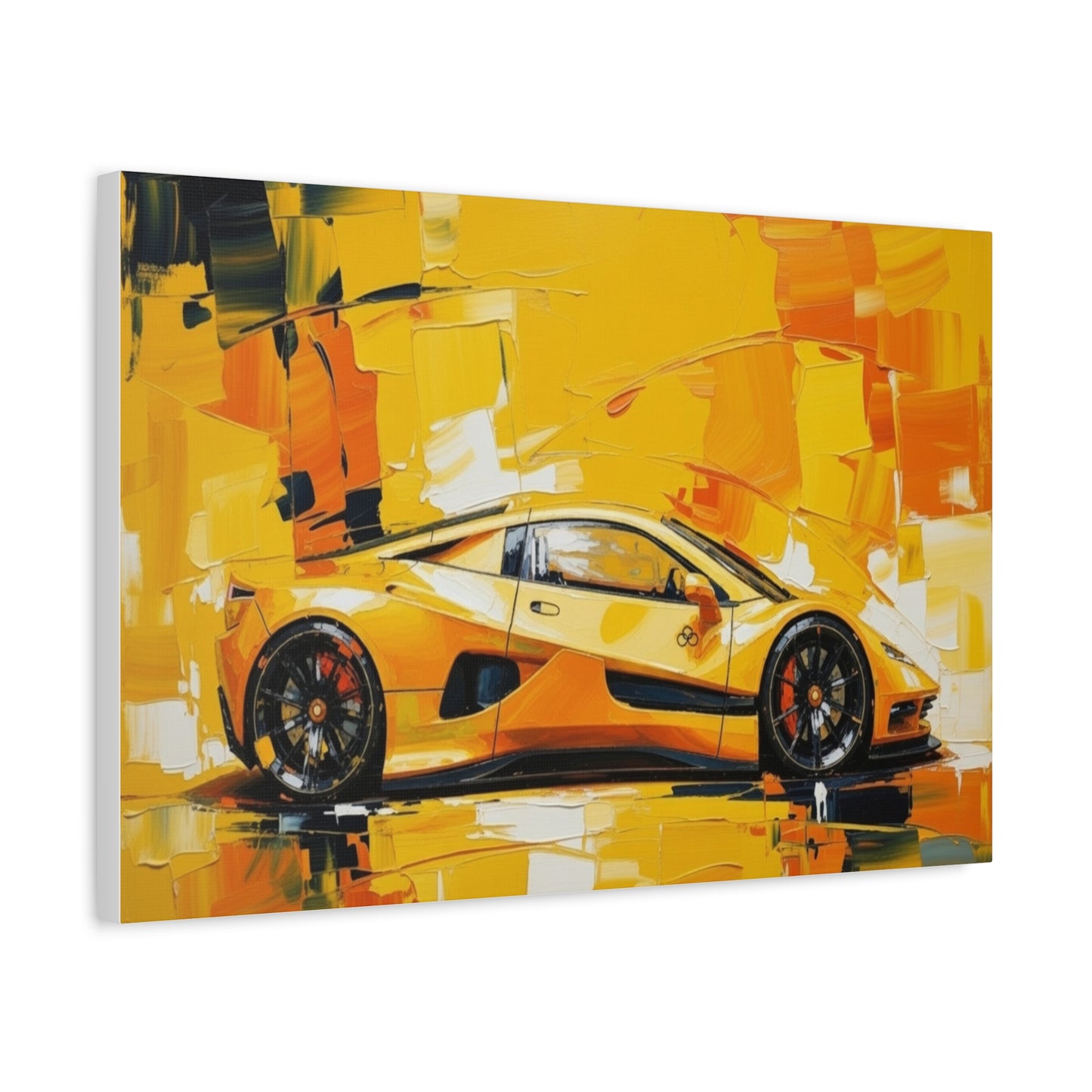 Yellow Sports Car Abstract Canvas Art - Matte Stretched Wall Print