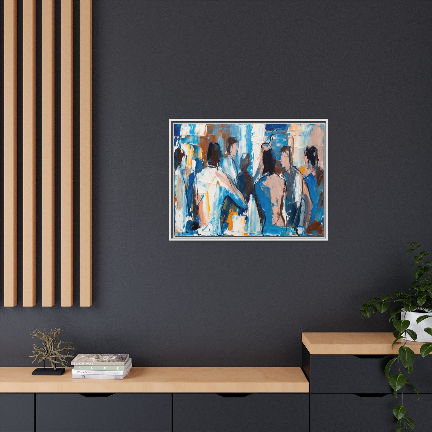 Abstract Coastal Figures Matte Canvas Framed Wall Art