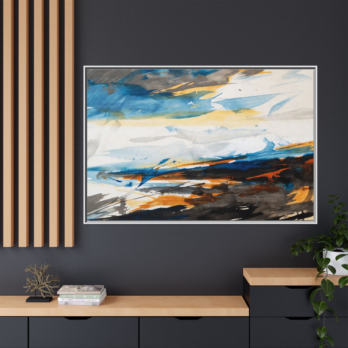 Abstract Coastal Waves Matte Canvas Framed Wall Art