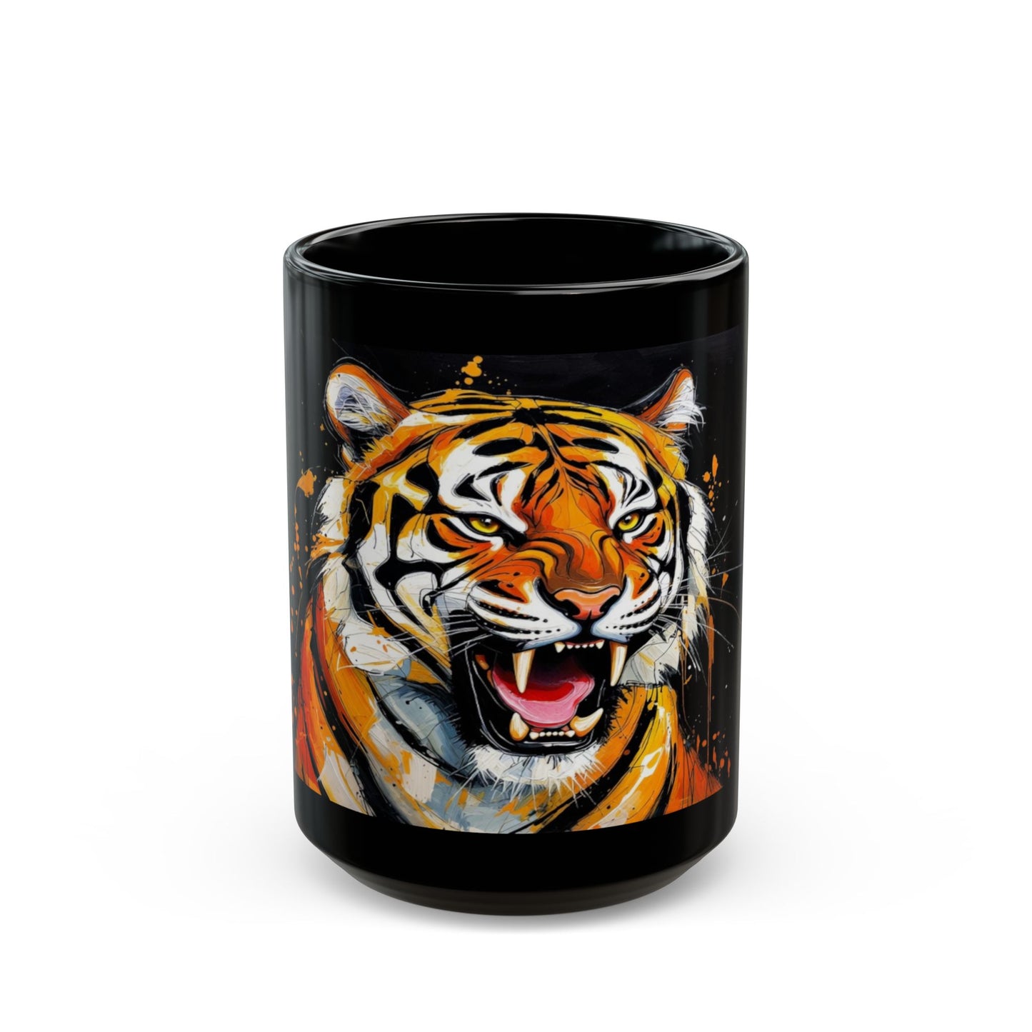 Roaring Tiger Black Mug — Bold Ceramic Coffee Cup (11oz/15oz)
