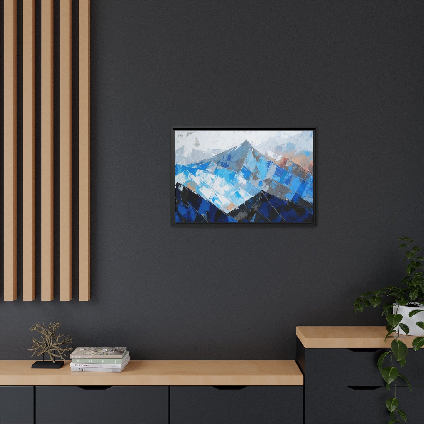 Framed Matte Canvas Blue Mountain Abstract Wall Art