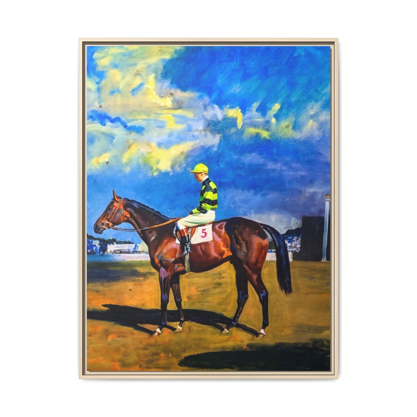 Framed Matte Canvas — Jockey on Racehorse Vintage Equestrian Wall Art