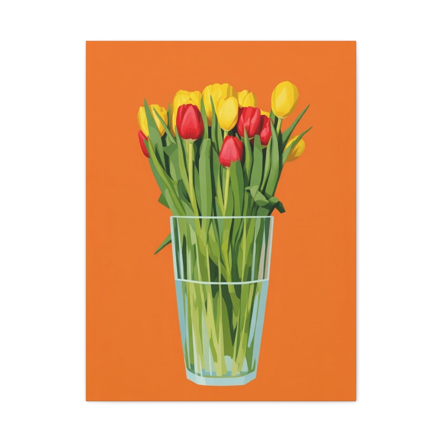 Tulip Bouquet Canvas Wall Art – Glass Vase on Orange
