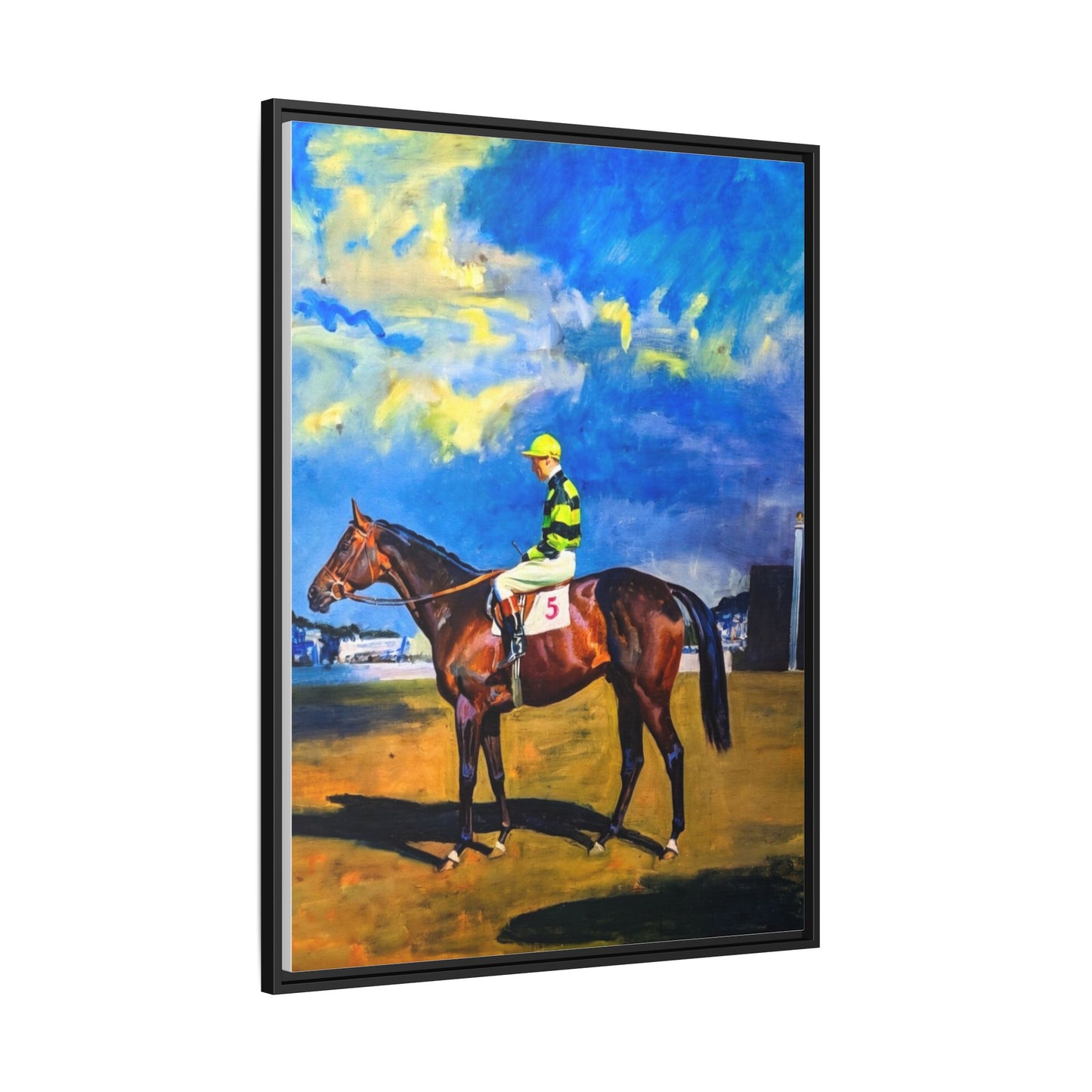 Framed Matte Canvas — Jockey on Racehorse Vintage Equestrian Wall Art