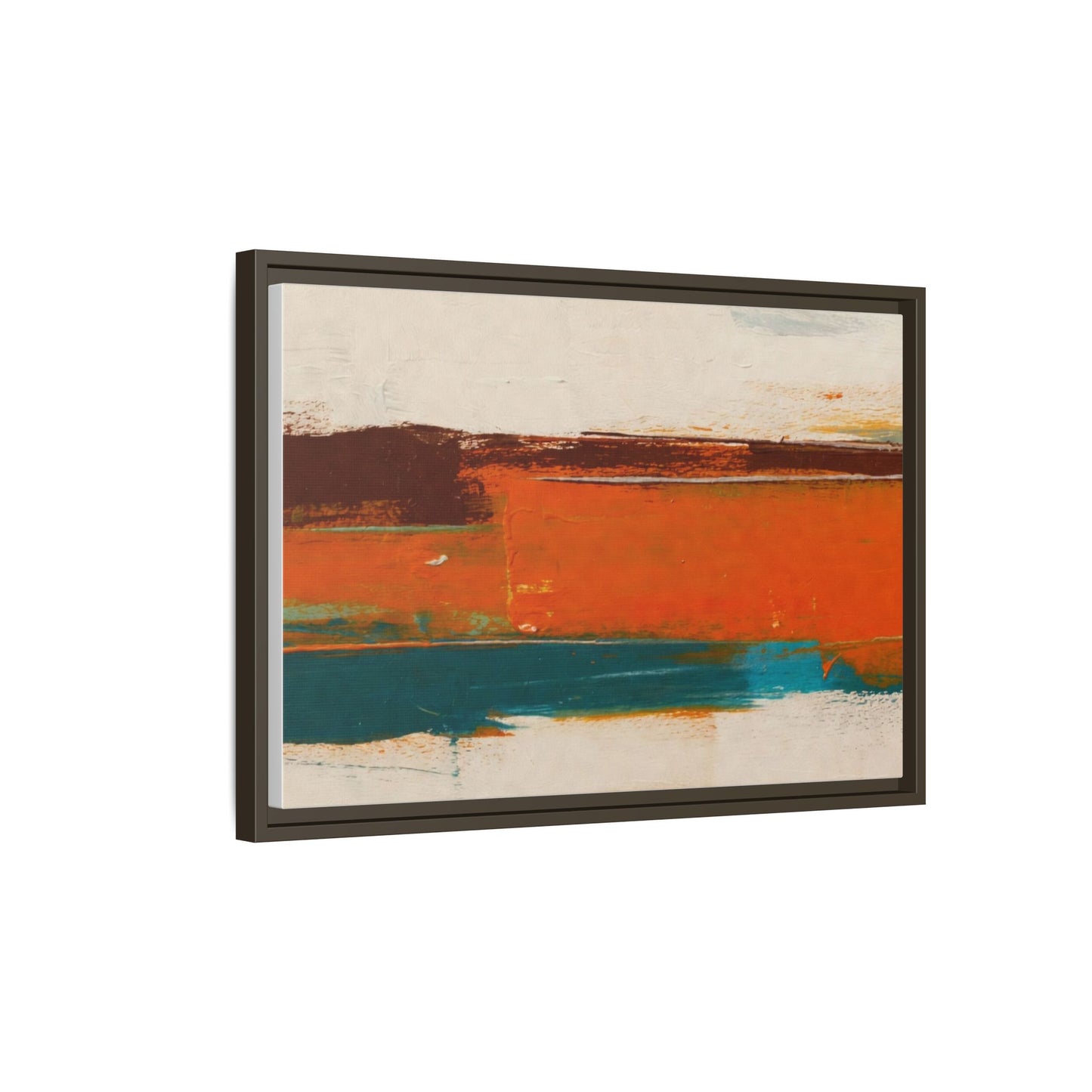 Abstract Horizon Matte Canvas Framed Print — Modern Orange Teal Wall Art