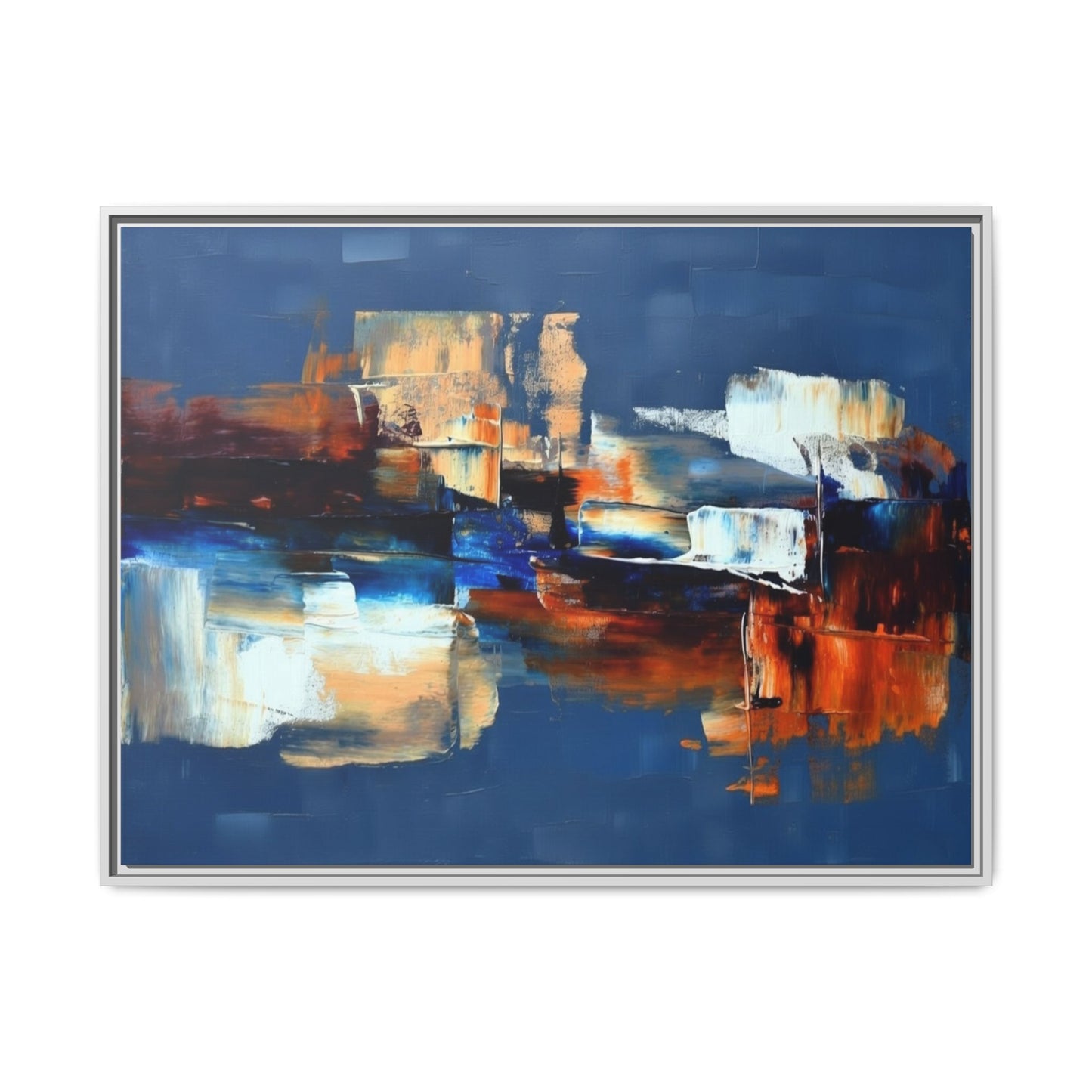 Abstract Blue & Rust Framed Canvas Art — Modern Matte Wall Painting