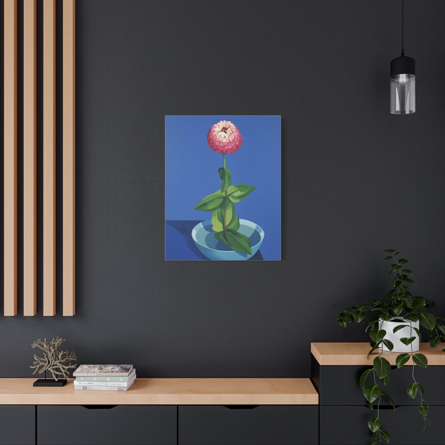 Pink Zinnia Still Life Matte Canvas Wall Art — Stretched 1.25"