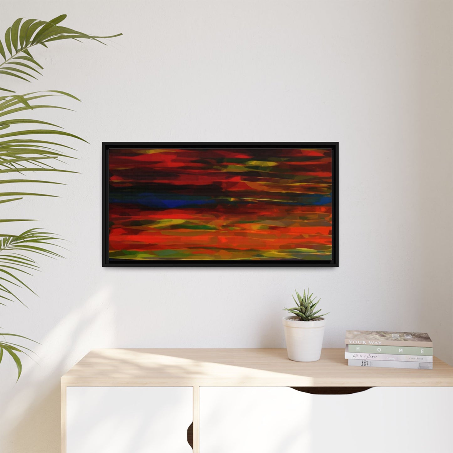 Abstract Multi-Color Matte Canvas Framed Wall Art — Bold Red & Blue Modern Painting