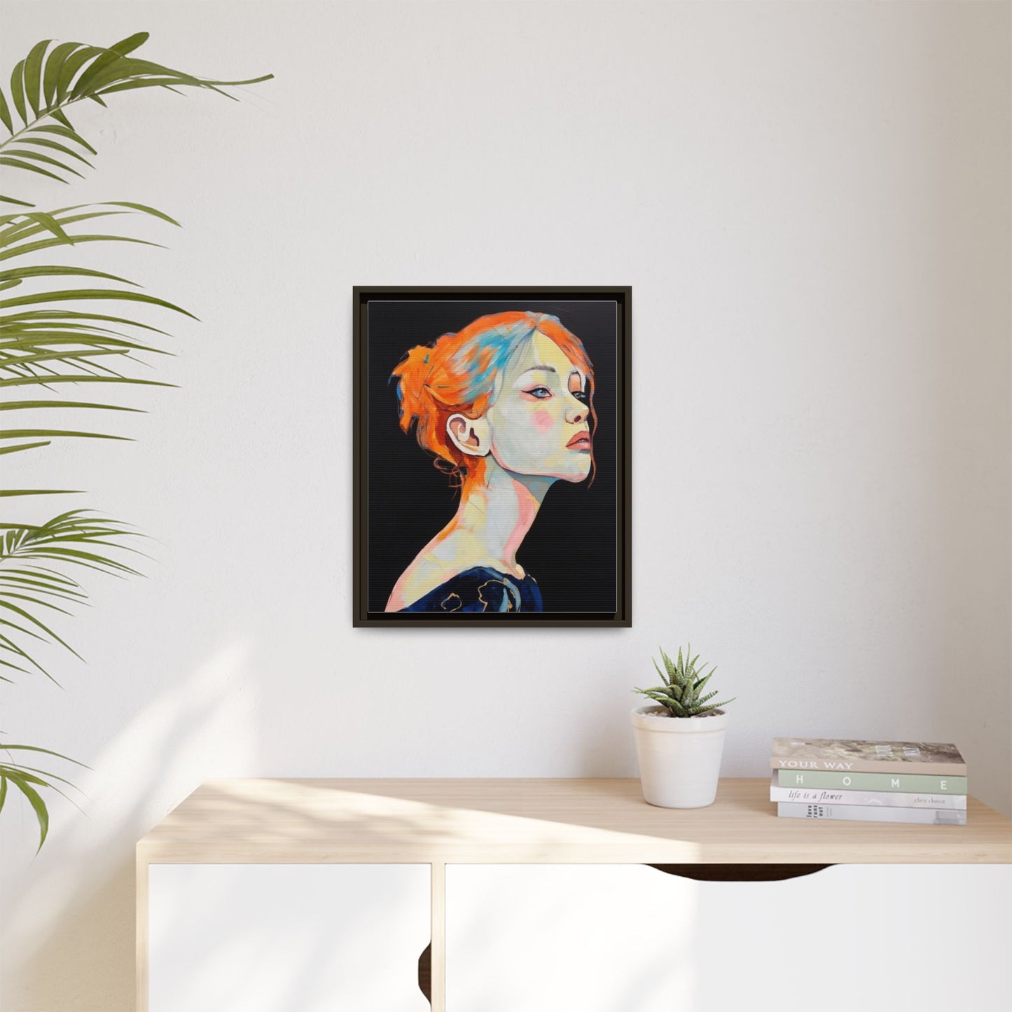Framed Matte Canvas Portrait — Vibrant Multi‑Color Woman Wall Art