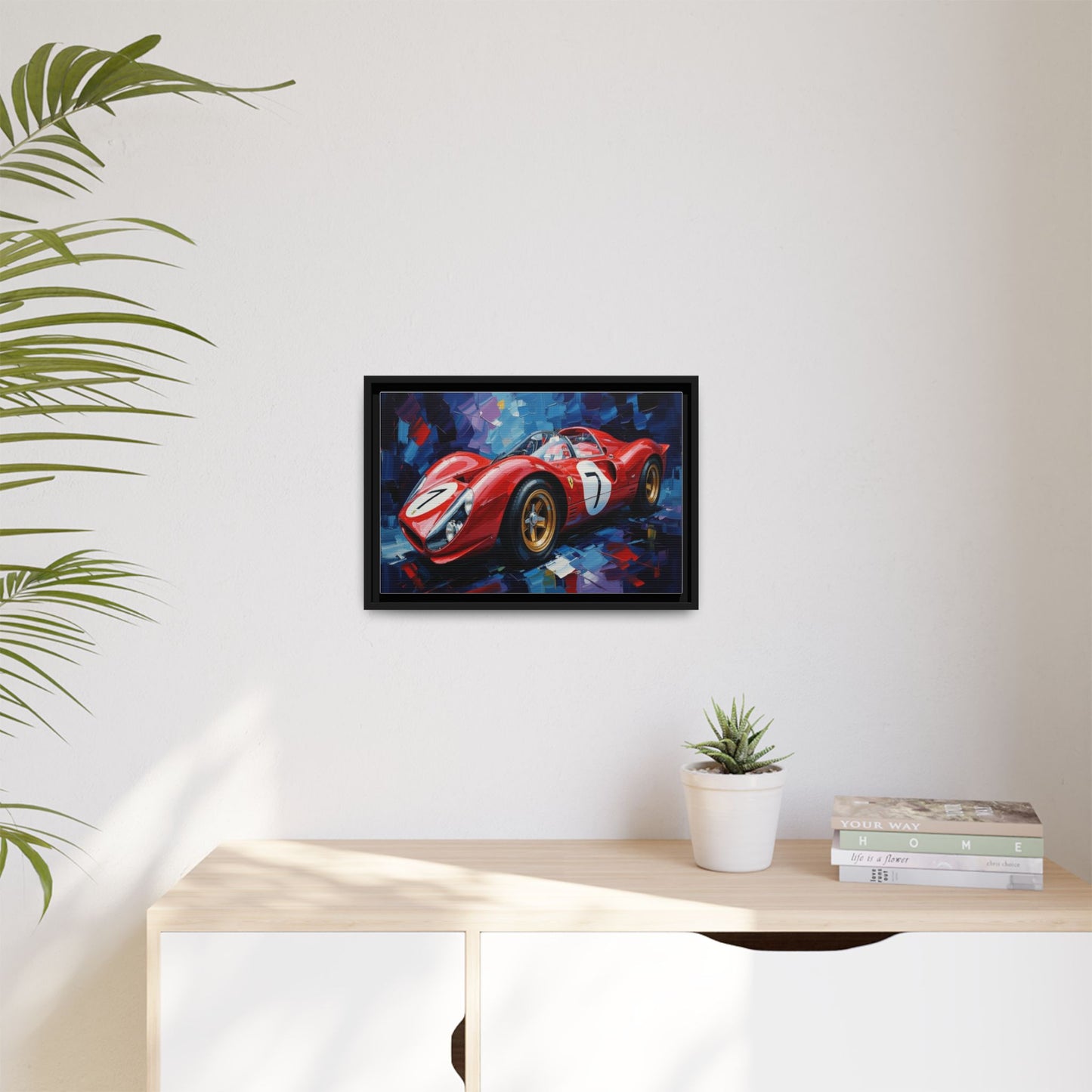 Vintage Ferrari Red Racecar Matte Canvas Framed Wall Art