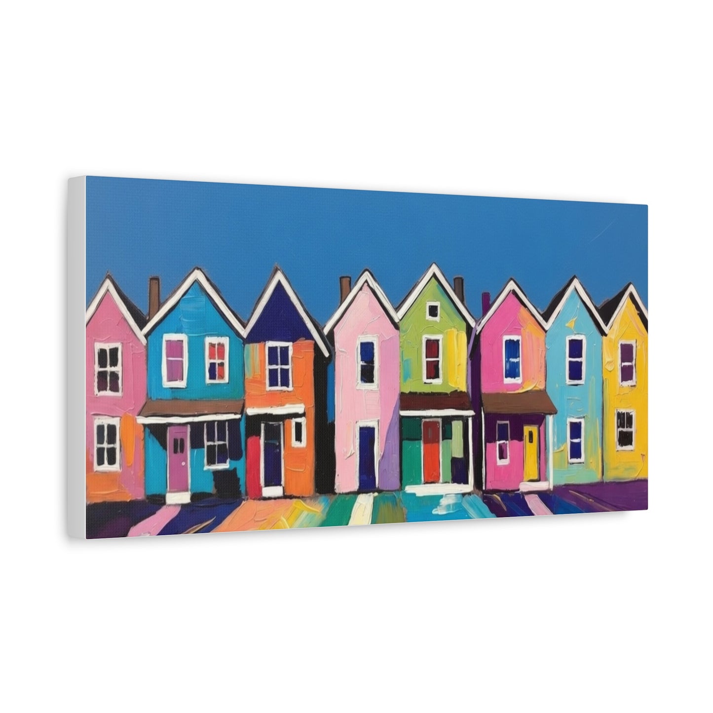 Colorful Row Houses Matte Canvas Print Vibrant Coastal Neighborhood Wall Art