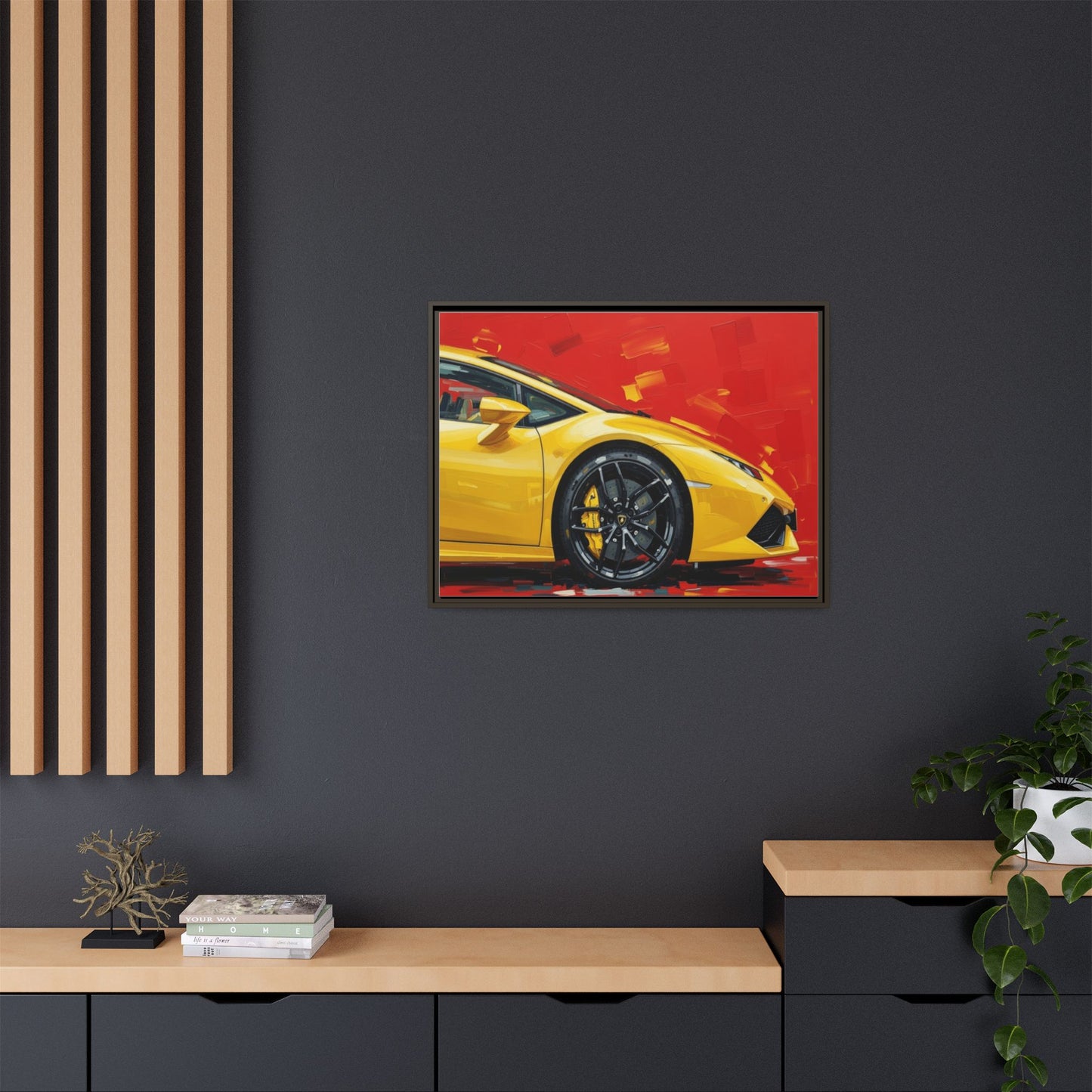 Yellow Sports Car Matte Canvas Print — Framed Automotive Wall Art