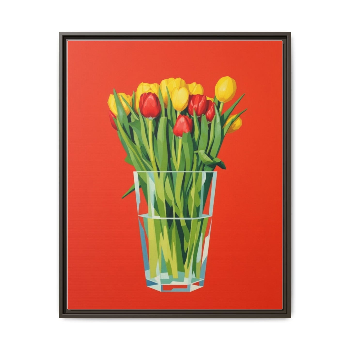Framed Tulip Bouquet Matte Canvas Art — Vibrant Red Floral Wall Print
