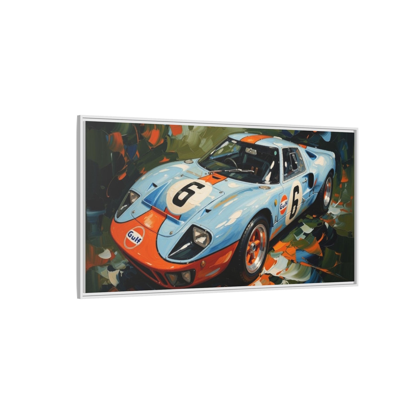 Gulf Racing GT40 Matte Framed Canvas — Vintage Sports Car Wall Art