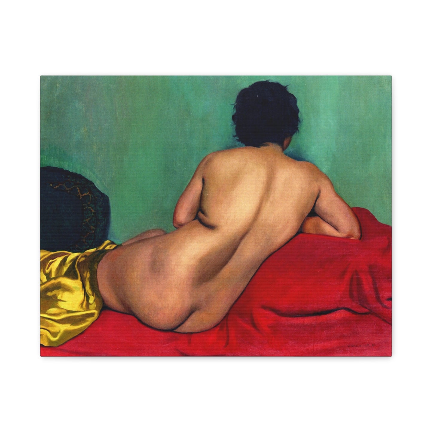 Nu de dos sur un canapé rouge by Félix Vallotton Matte Canvas Wall Art Print