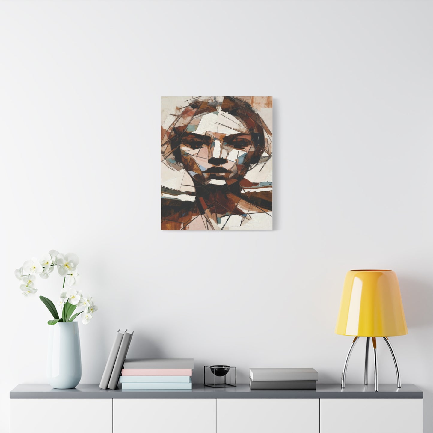 Abstract Geometric Portrait Canvas Print — Modern Brown & Teal Wall Art