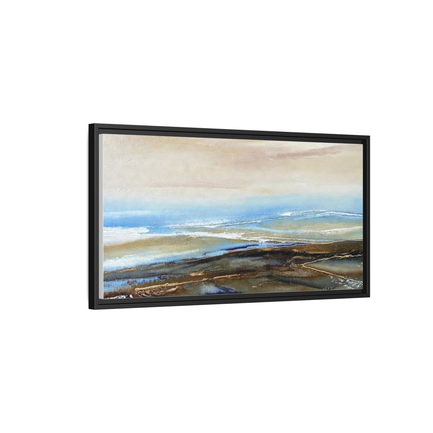 Framed Abstract Seascape Matte Canvas — Coastal Blue & Earth Tone Wall Art