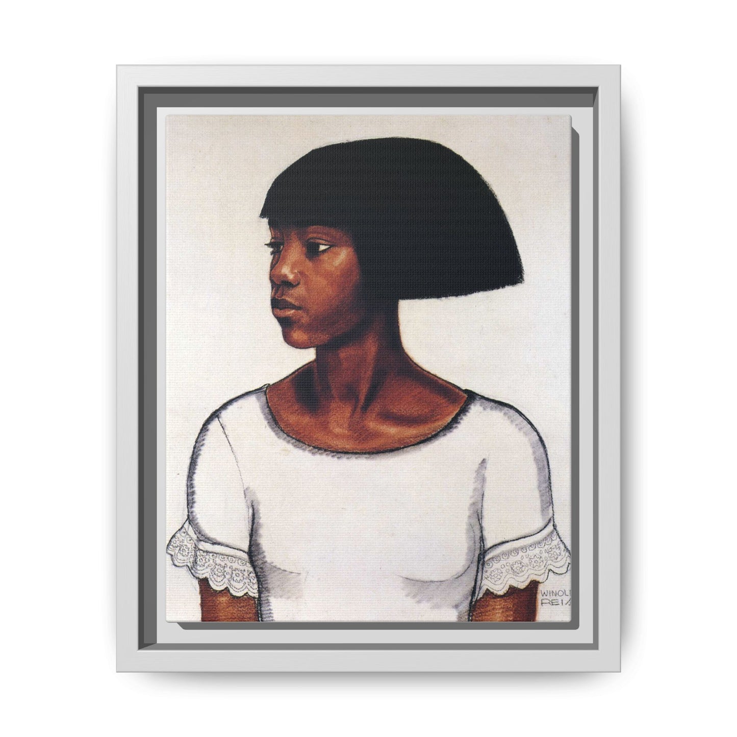 Portrait of a Young Woman by Winold Reiss Framed Matte Canvas Portrait