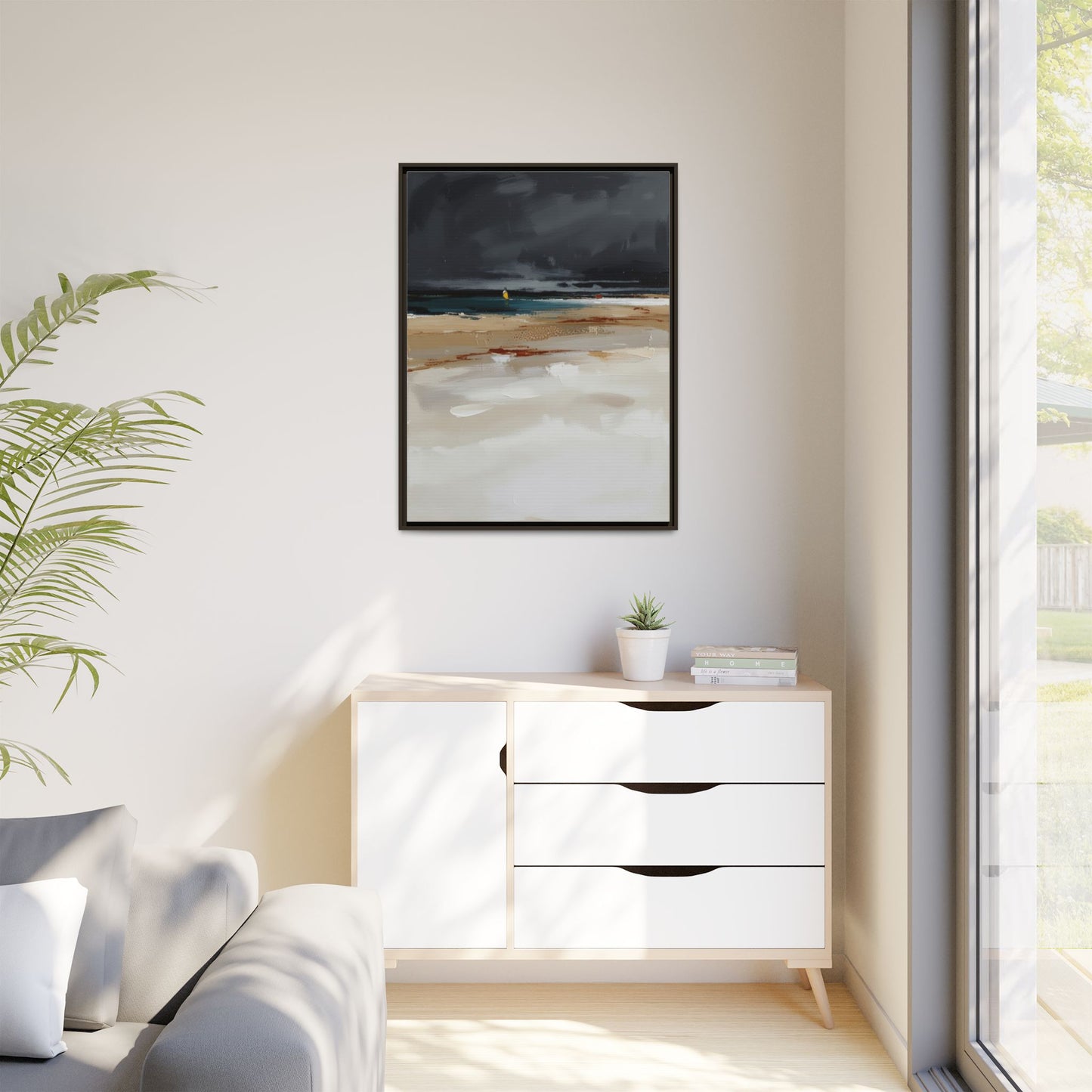 Framed Matte Canvas Beachscape Art Print — Coastal Abstract Wall Decor