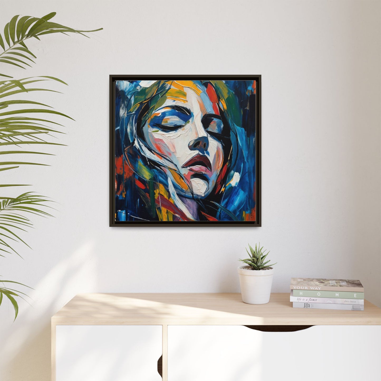 Abstract Colorful Woman Portrait — Framed Matte Canvas Wall Art