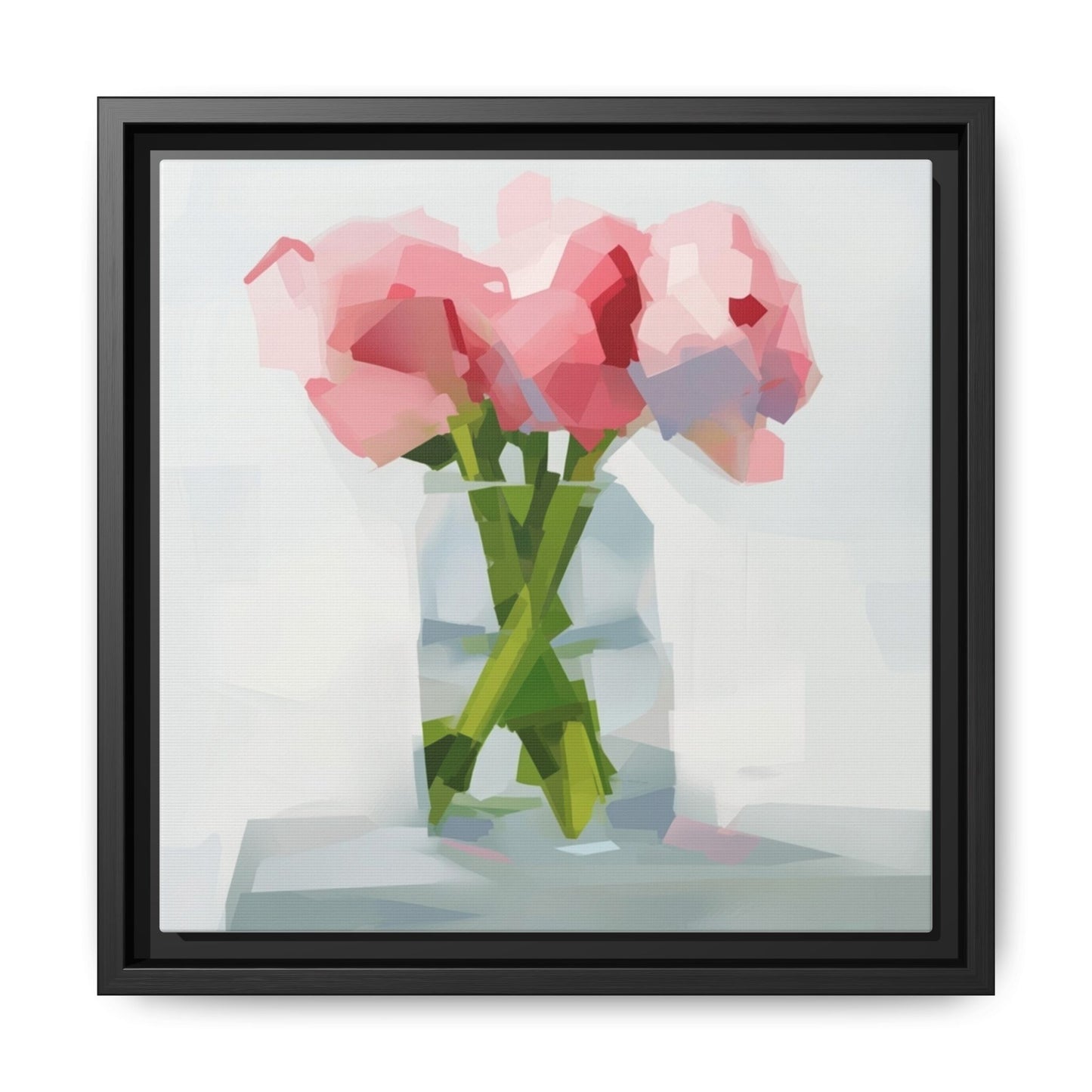 Framed Floral Canvas Art — Pink Peonies in Vase (Matte)