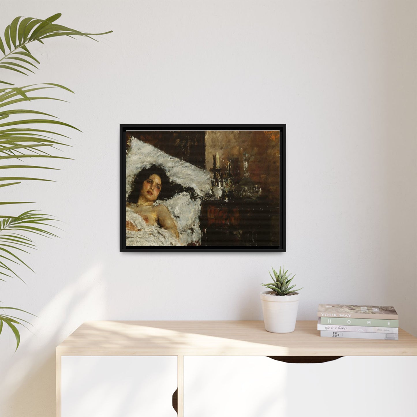 Resting by Antonio Mancini Framed Matte Canvas Wall Art Print