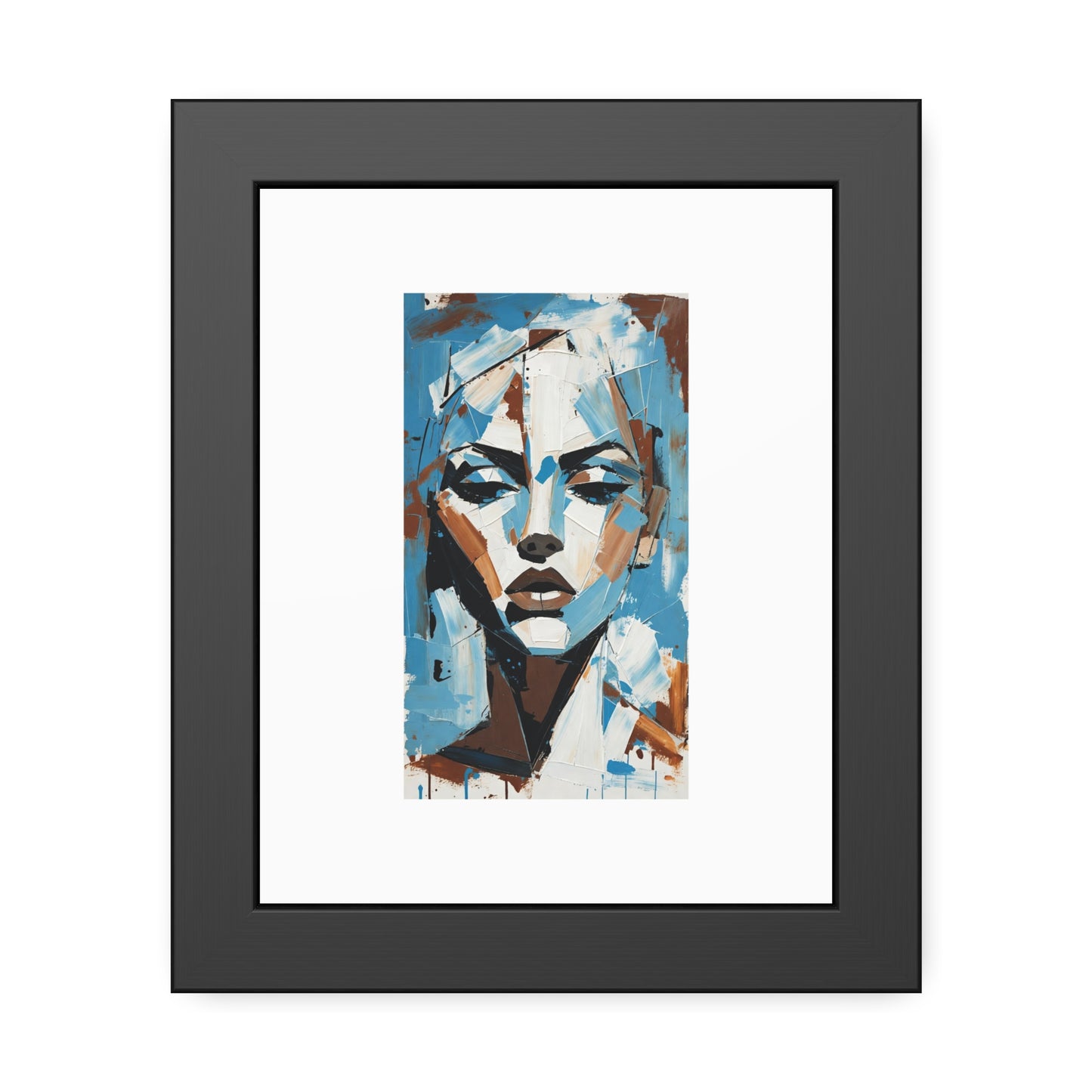 Framed Art Print - Abstract Blue Portrait Poster (Modern Wall Decor)