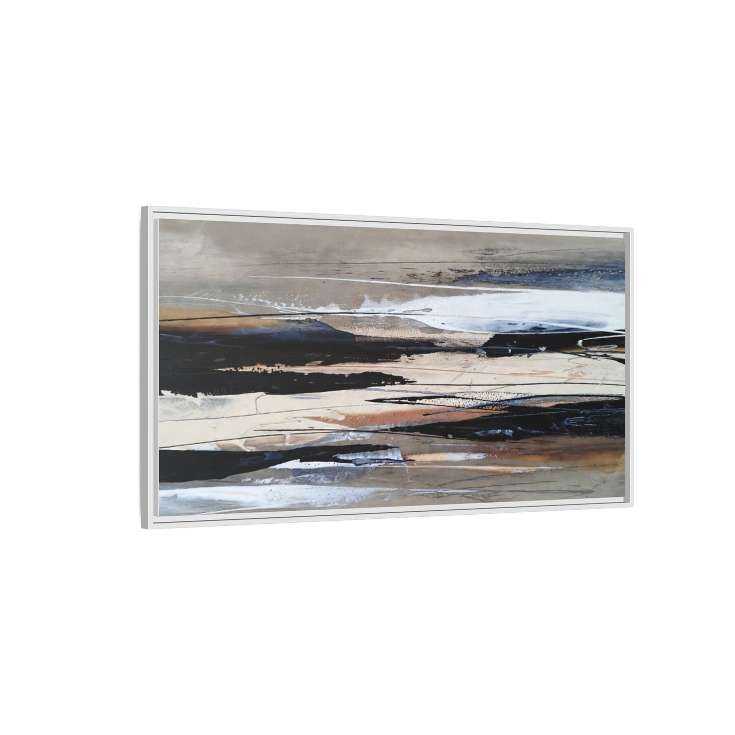 Abstract Seascape Matte Canvas Framed Wall Art — Neutral Coastal Landscape