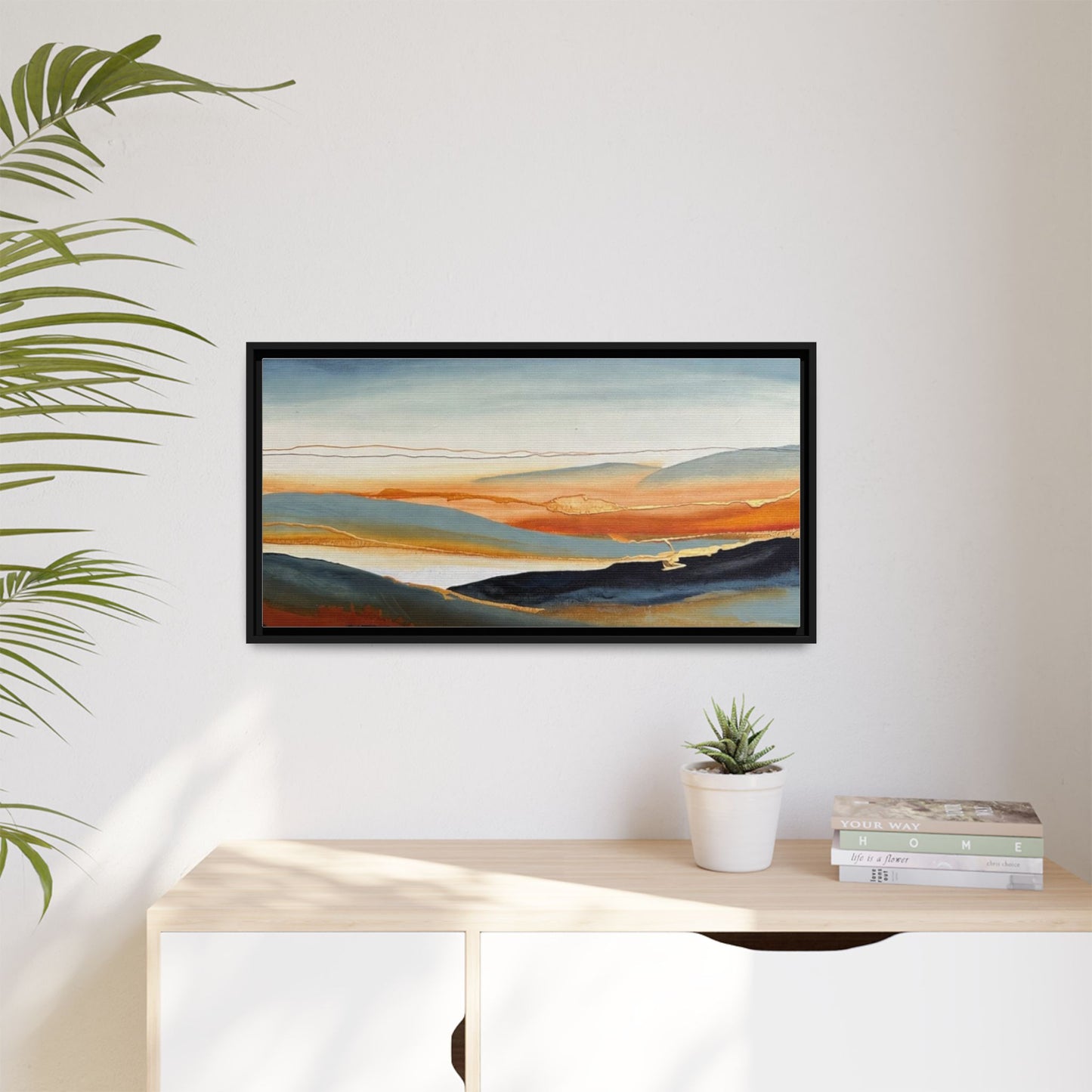 Framed Matte Canvas: Abstract Coastal Sunset Landscape Wall Art