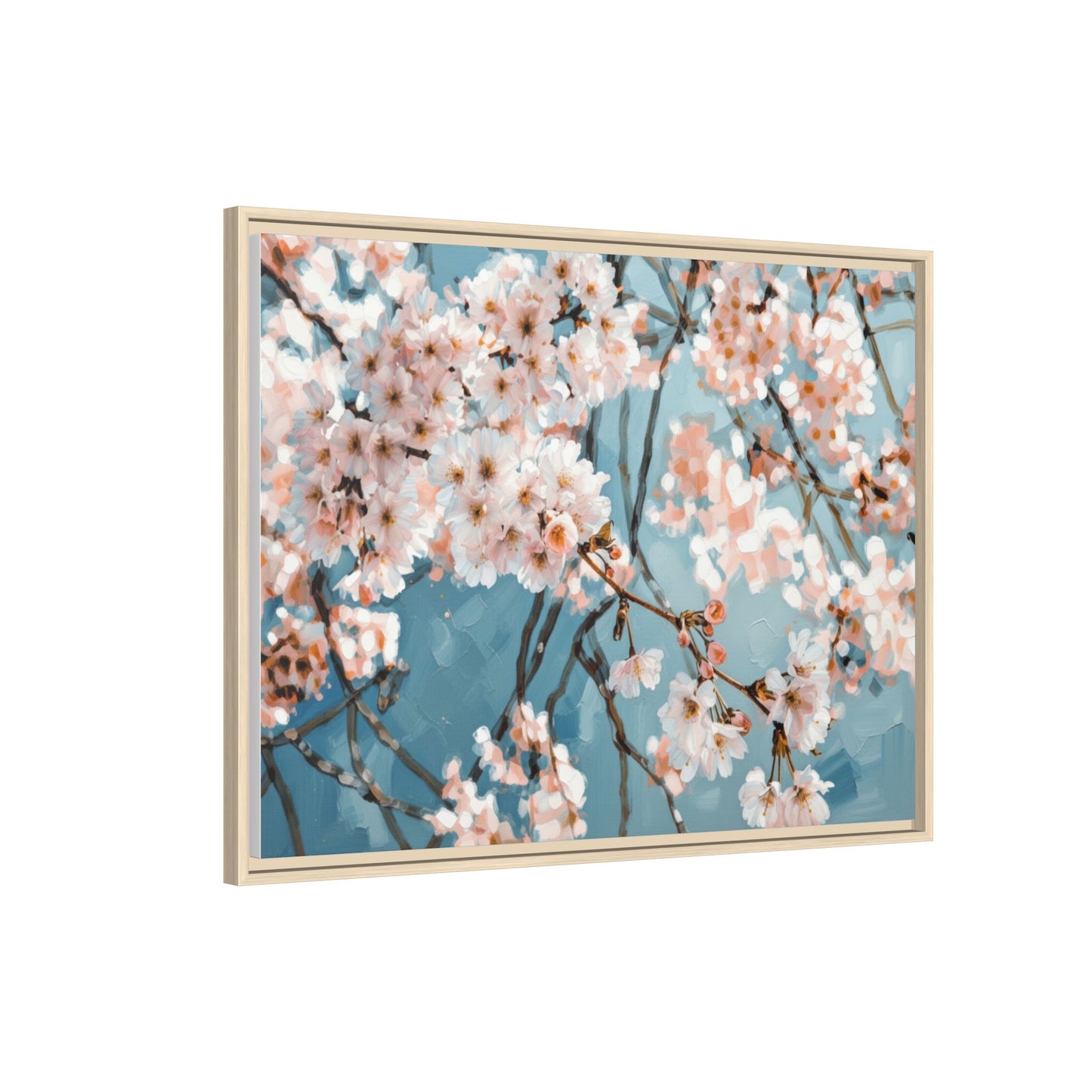 Framed Cherry Blossom Matte Canvas Print — Soft Pink Floral Wall Art