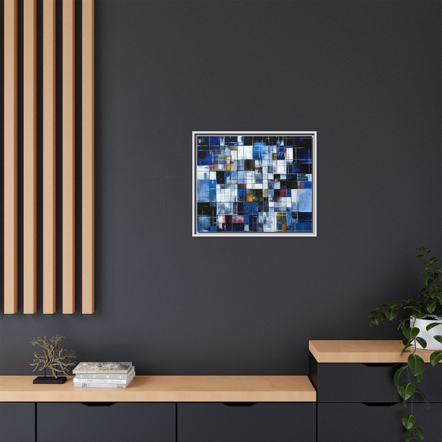Abstract Blue Grid Matte Canvas Framed Art Print