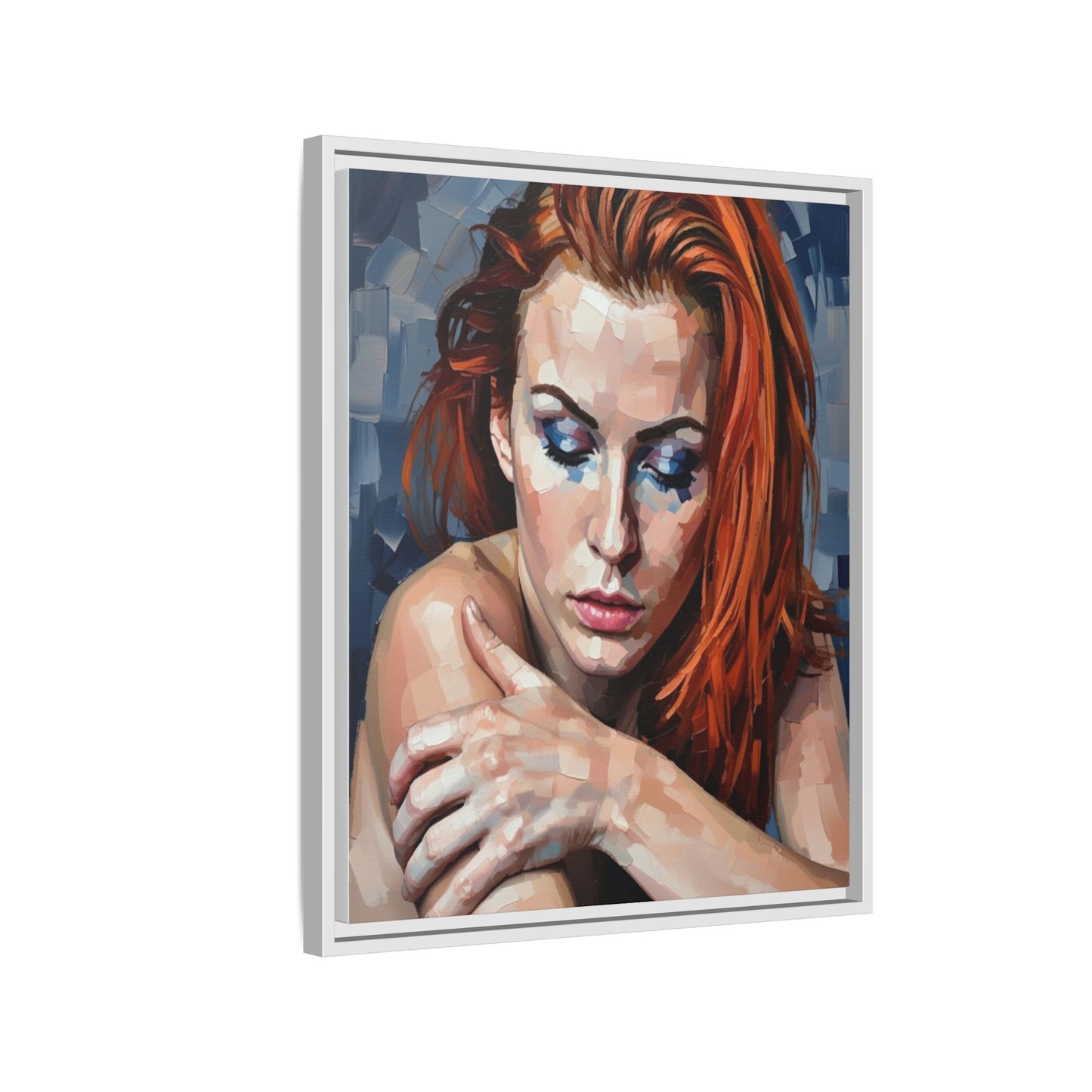 Framed Matte Canvas Art – Contemplative Redhead Portrait