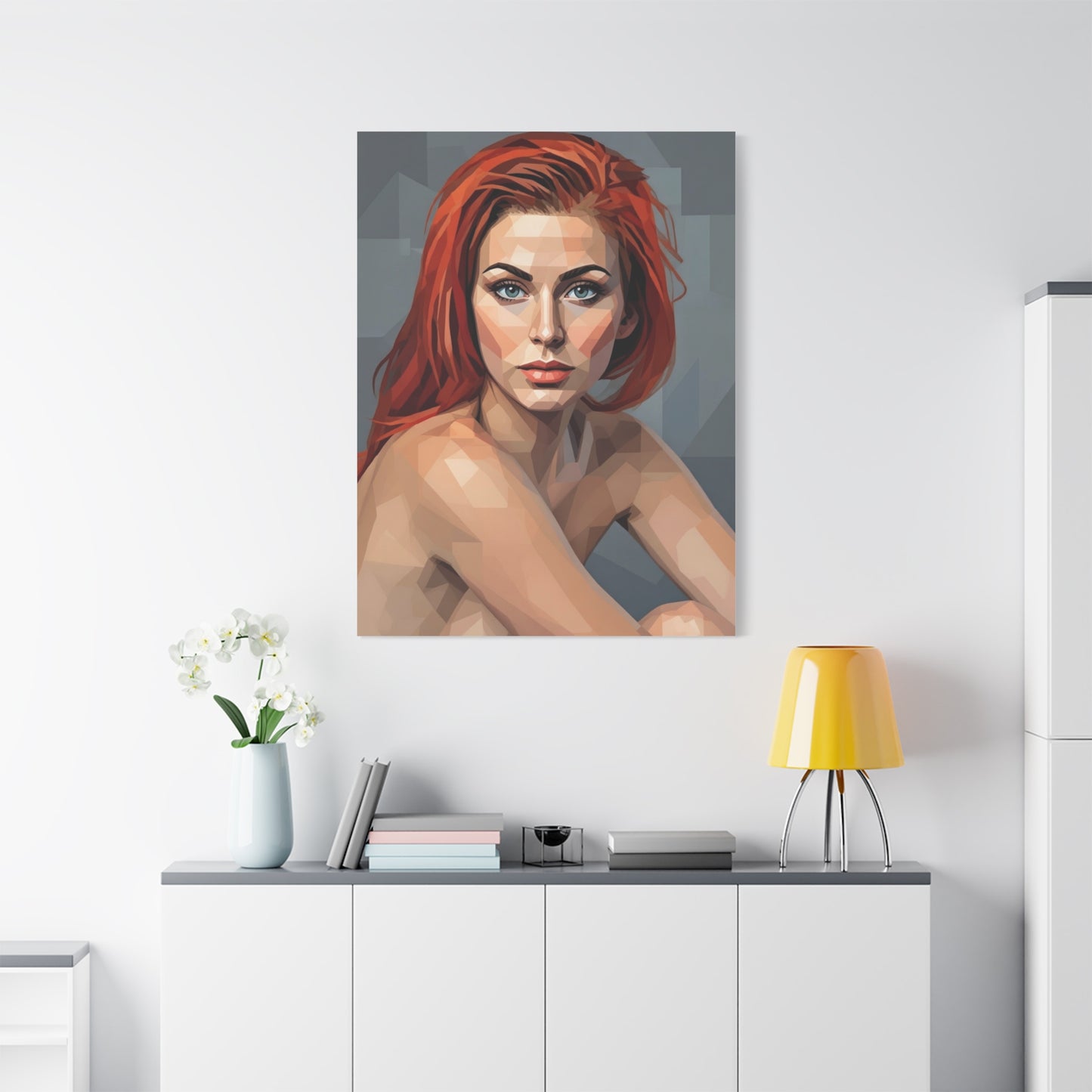 Geometric Redhead Portrait Matte Canvas Print — Modern Pop Art Wall Decor