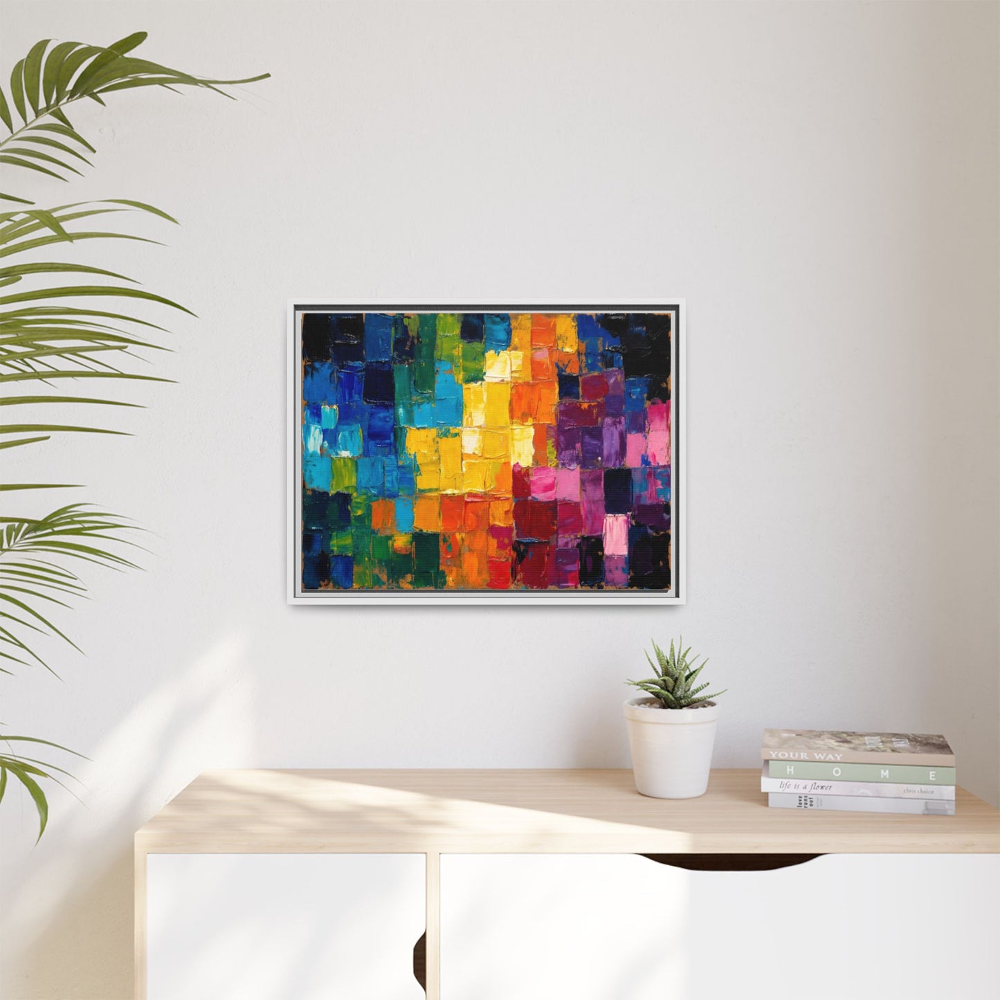 Abstract Rainbow Mosaic Framed Canvas Print — Colorful Modern Wall Art