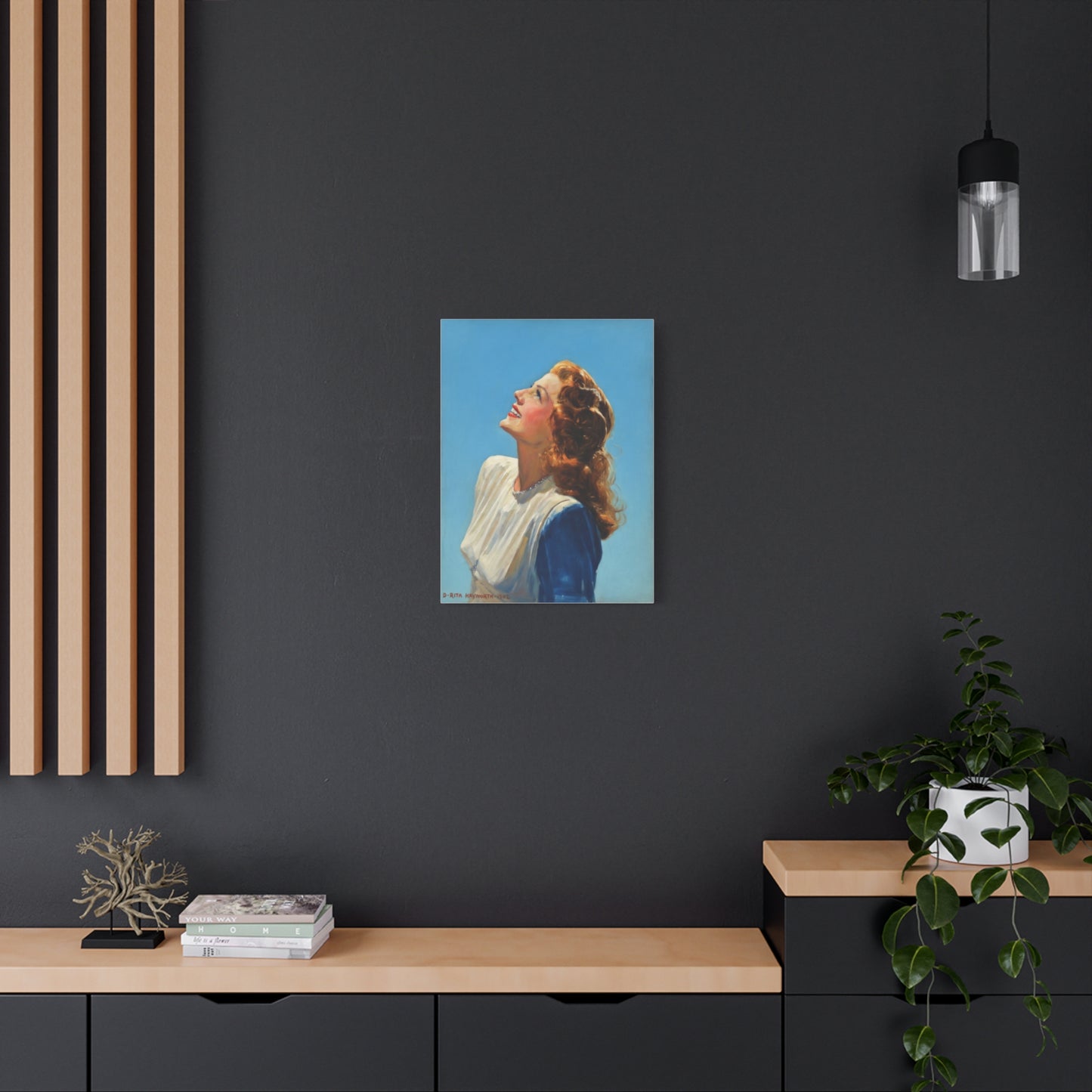 Vintage Rita Hayworth Portrait Matte Canvas Print — Woman Looking Up Wall Art