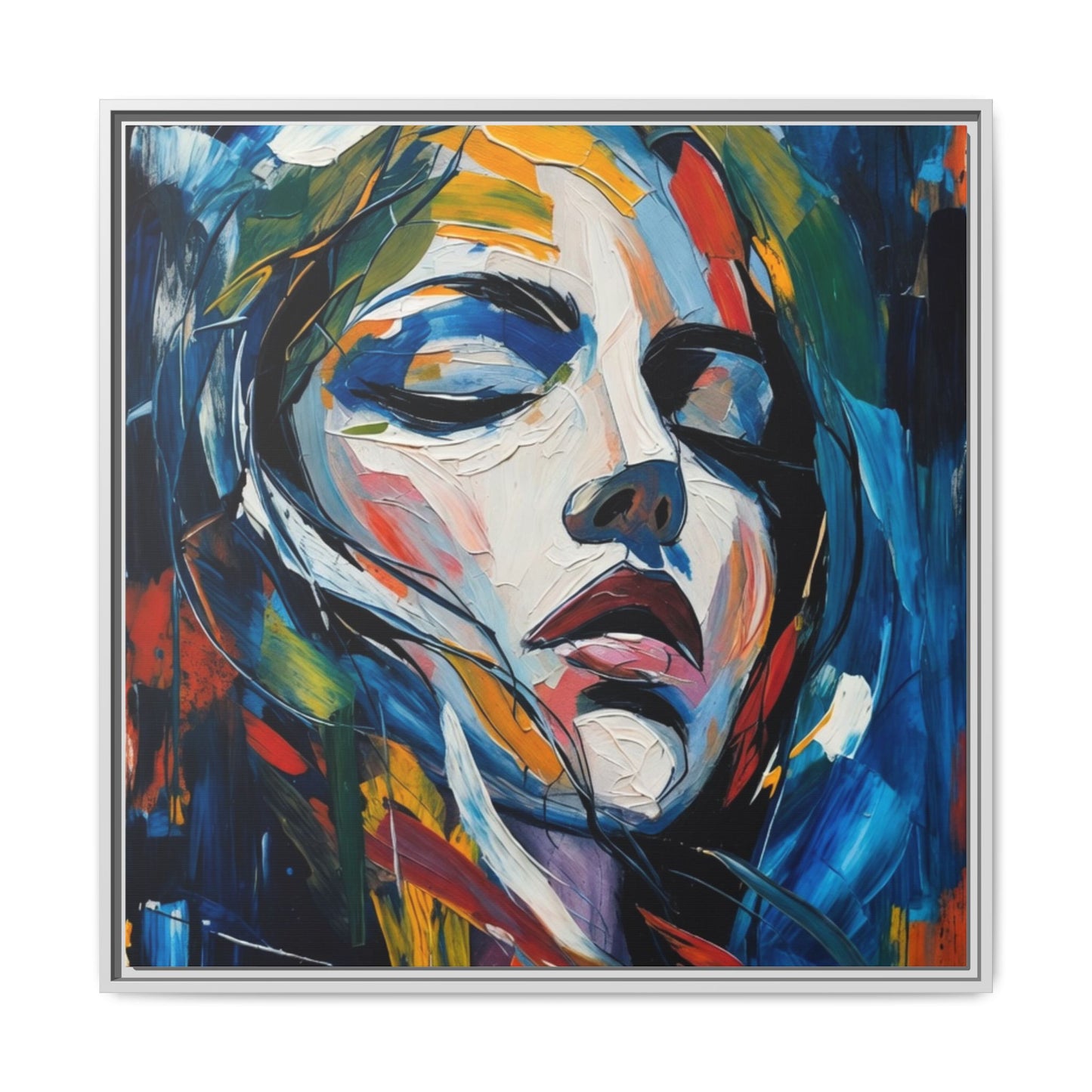 Abstract Colorful Woman Portrait — Framed Matte Canvas Wall Art