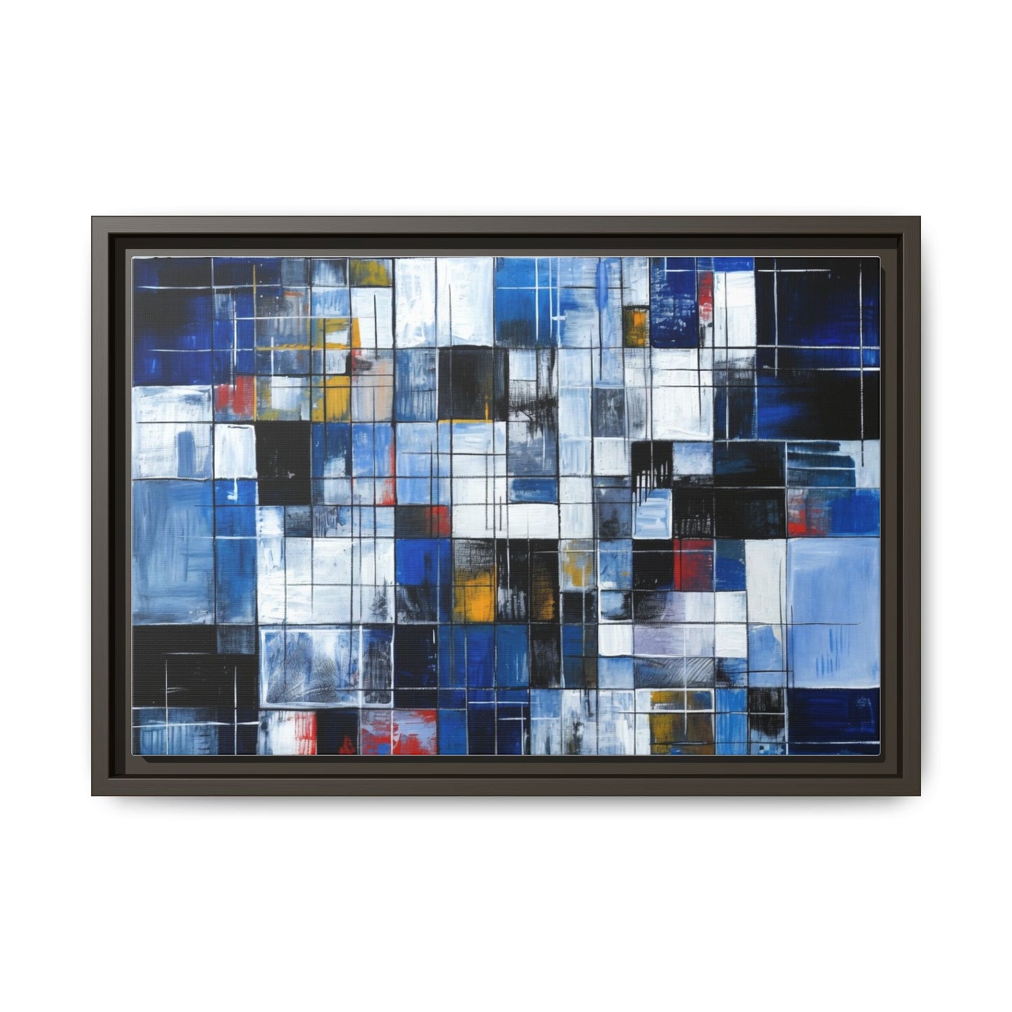 Abstract Blue Grid Matte Canvas Framed Art Print