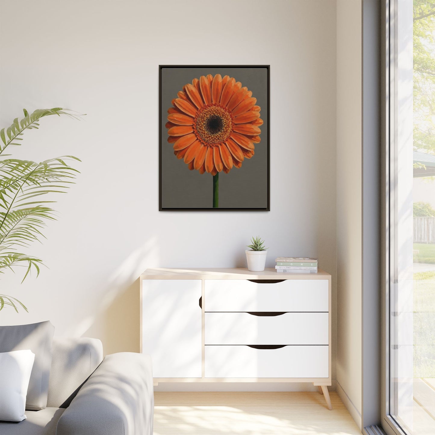 Orange Gerbera Daisy Matte Canvas Print (Framed)