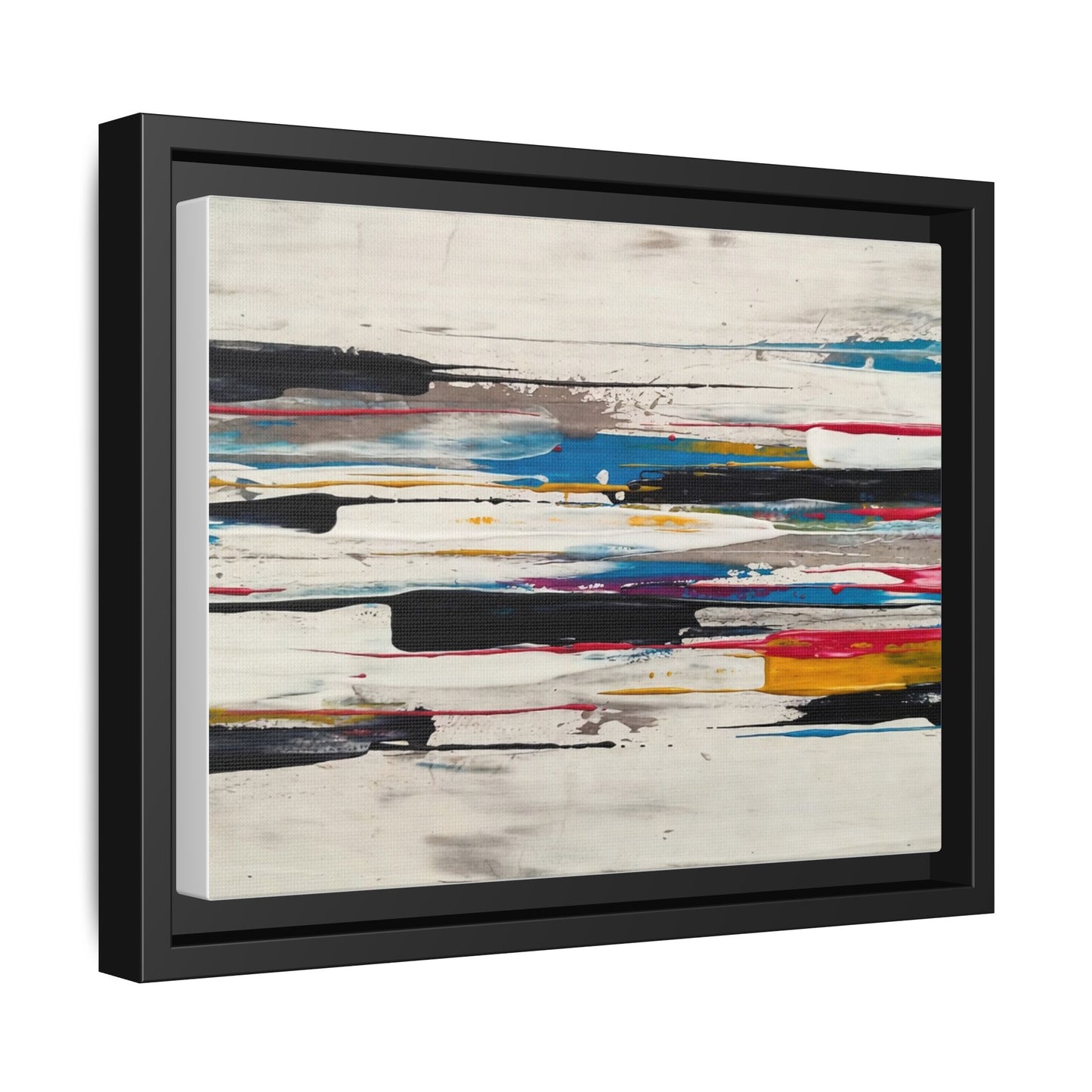 Abstract Multi-Color Framed Canvas Wall Art — Modern Horizontal Brushstroke Print