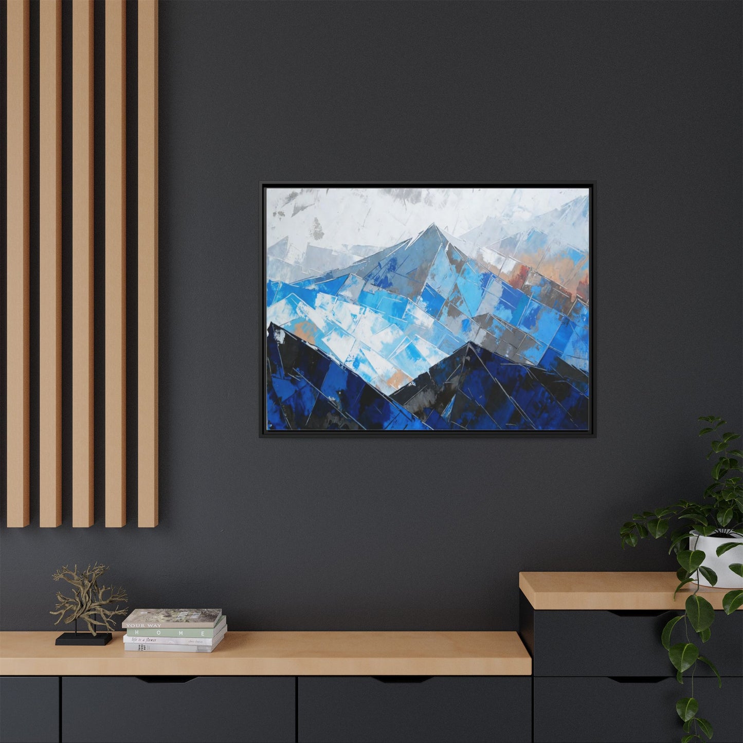 Framed Matte Canvas Blue Mountain Abstract Wall Art