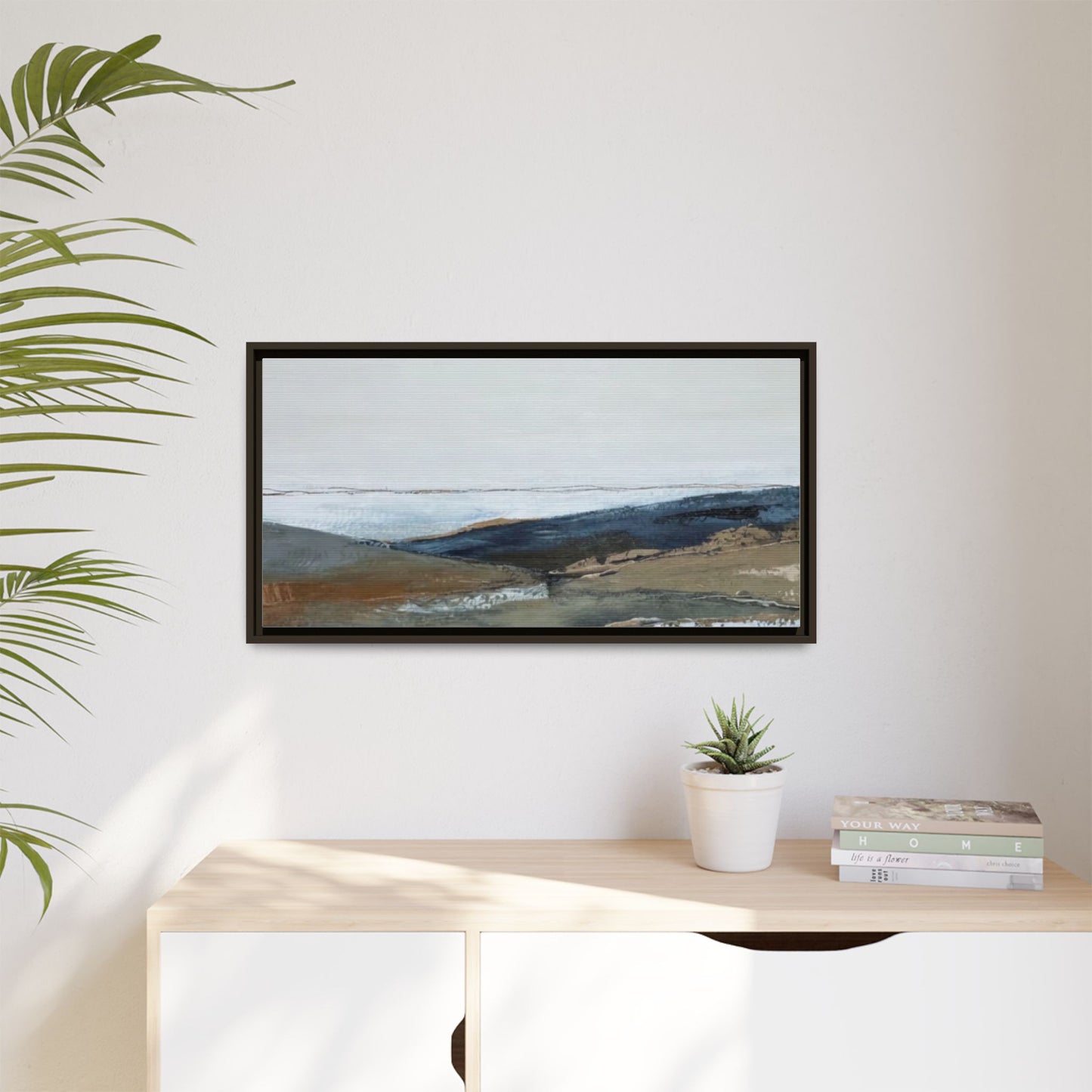 Framed Matte Canvas Wall Art — Serene Coastal Abstract Landscape