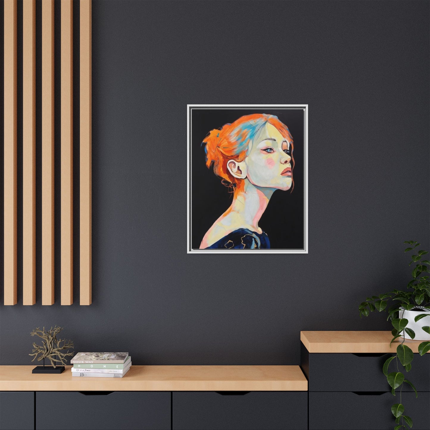 Framed Matte Canvas Portrait — Vibrant Multi‑Color Woman Wall Art
