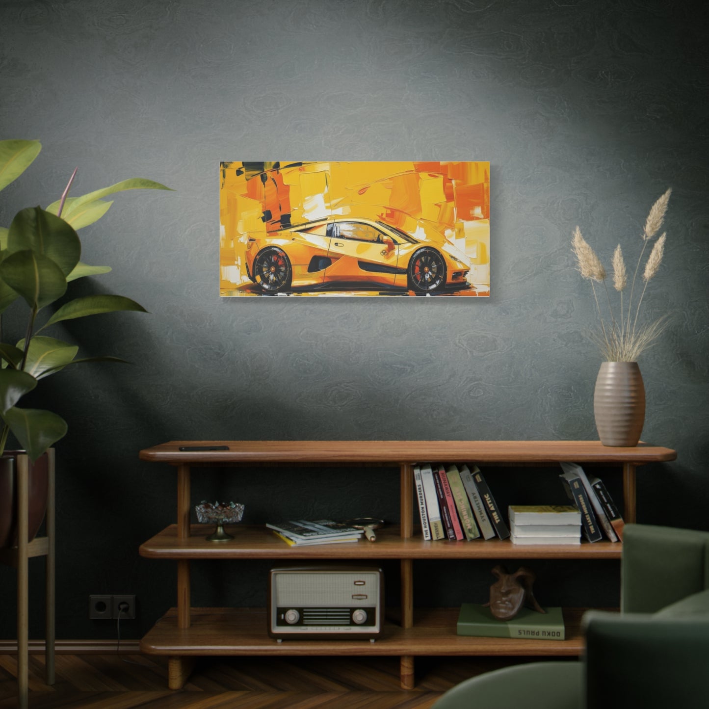 Yellow Sports Car Abstract Canvas Art - Matte Stretched Wall Print