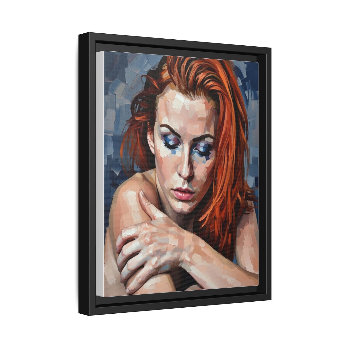 Framed Matte Canvas Art – Contemplative Redhead Portrait