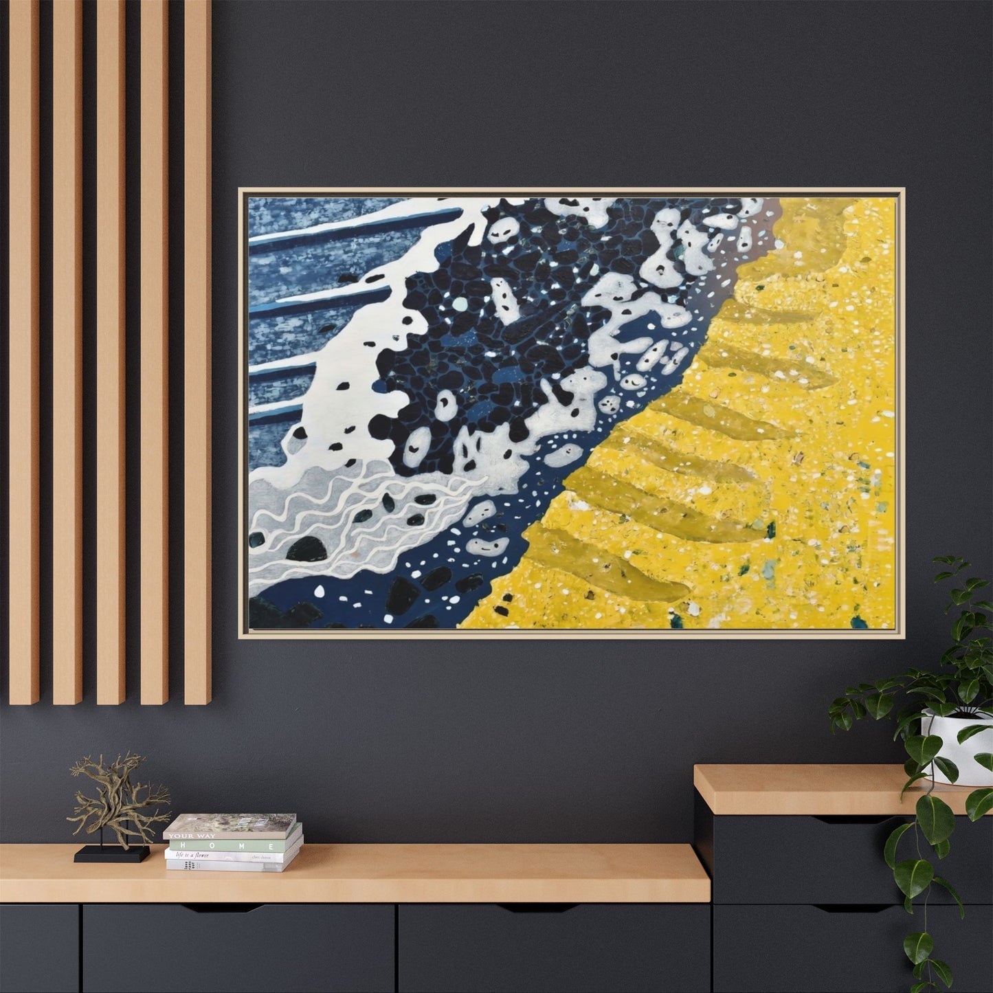 Framed Abstract Ocean & Sand Matte Canvas Print