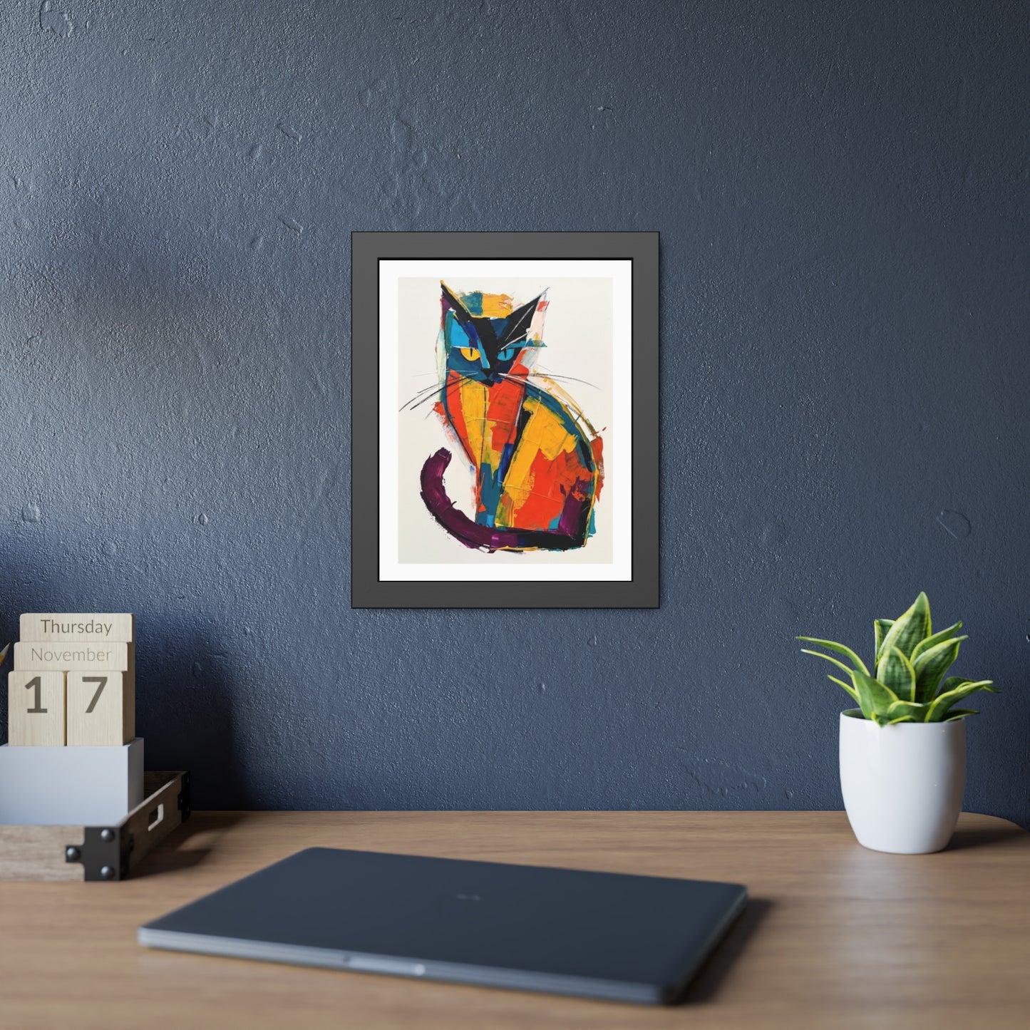 Colorful Abstract Cat Framed Poster
