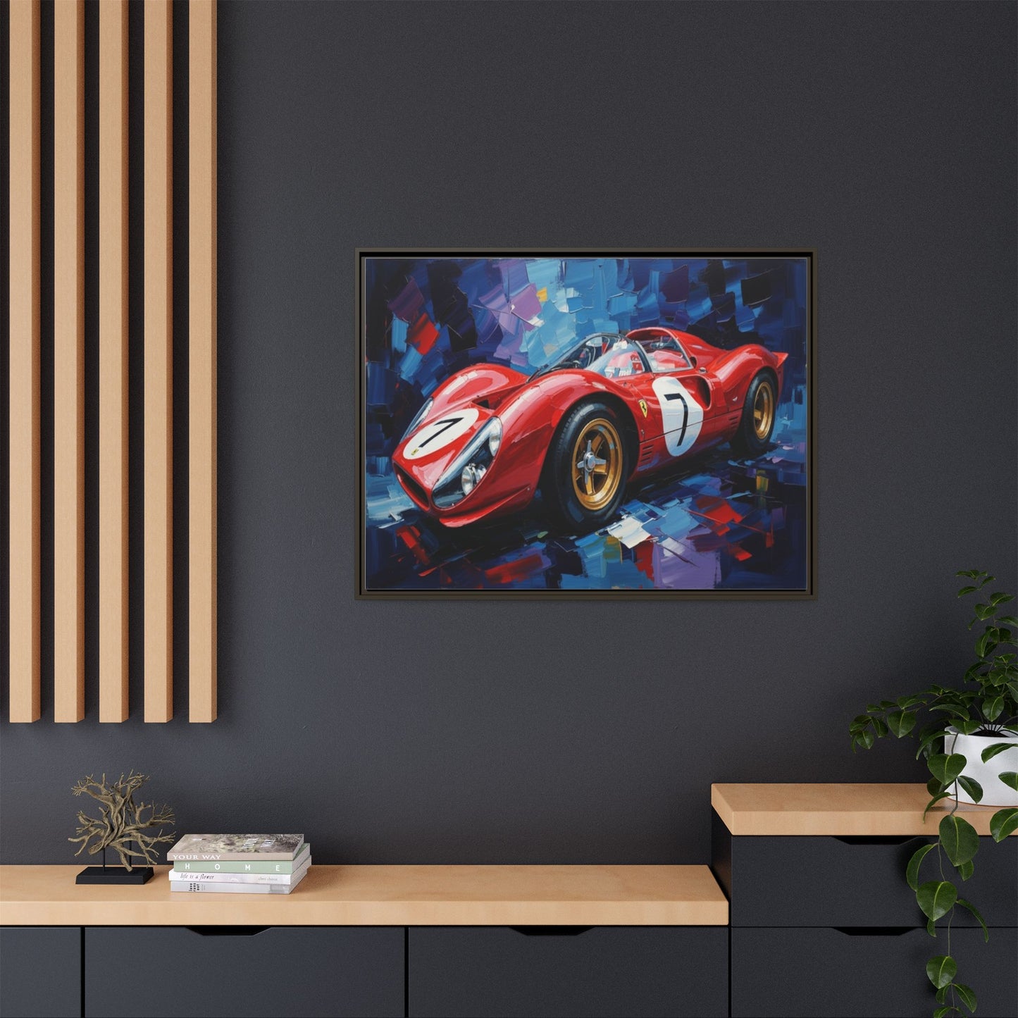 Vintage Ferrari Red Racecar Matte Canvas Framed Wall Art