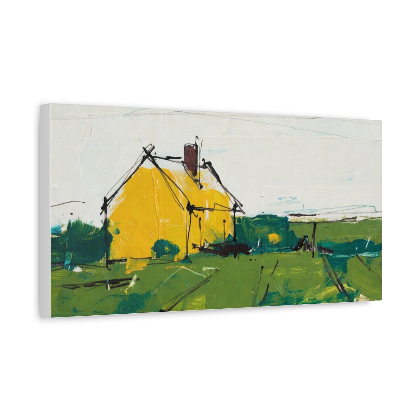 Yellow Cottage Landscape Canvas - Matte Stretched Wall Art